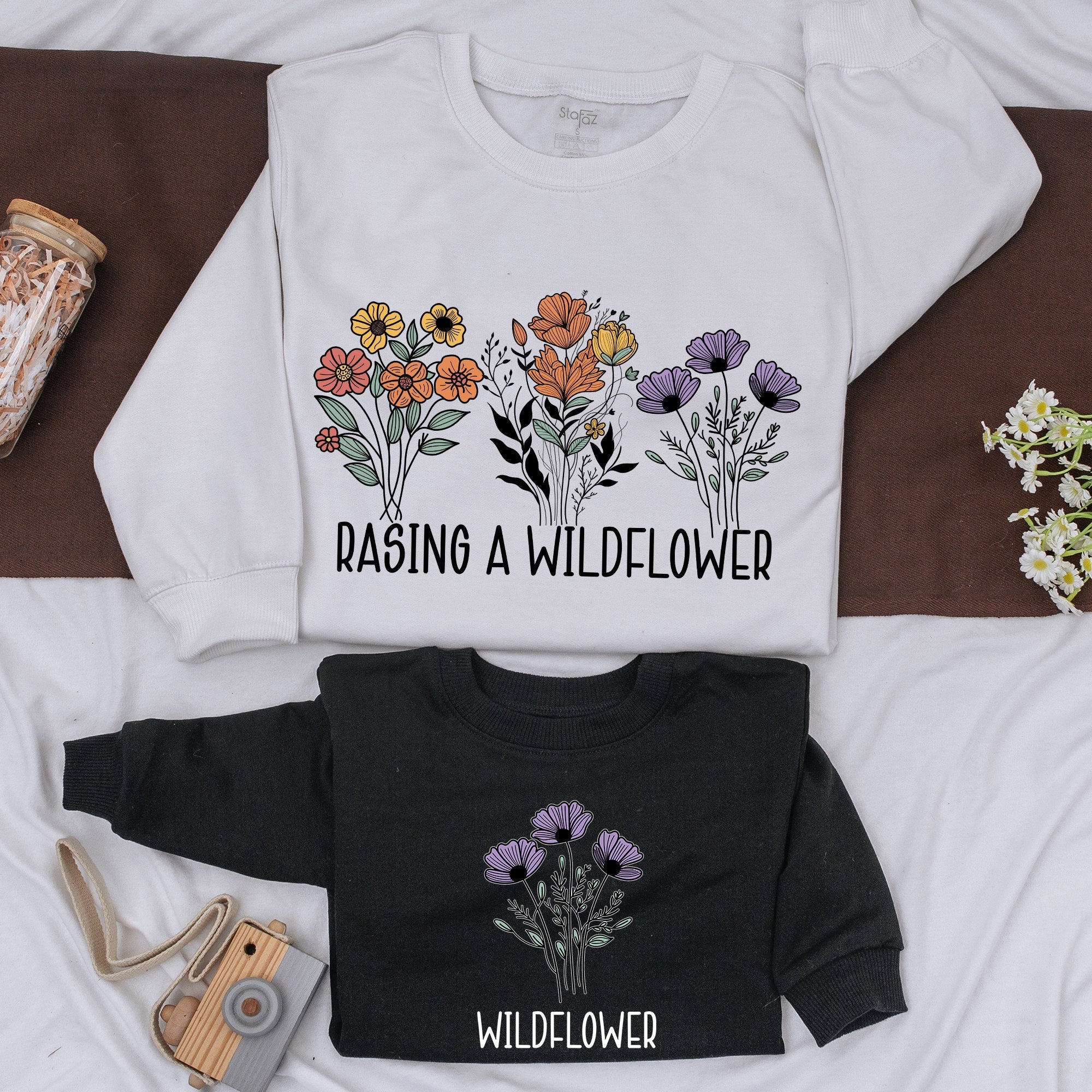Raising A Wildflower Mommy and Me Matching Set Colorful Floral Sweaters Nature Inspired Baby Toddler Gift Comfortable Cotton Outfit