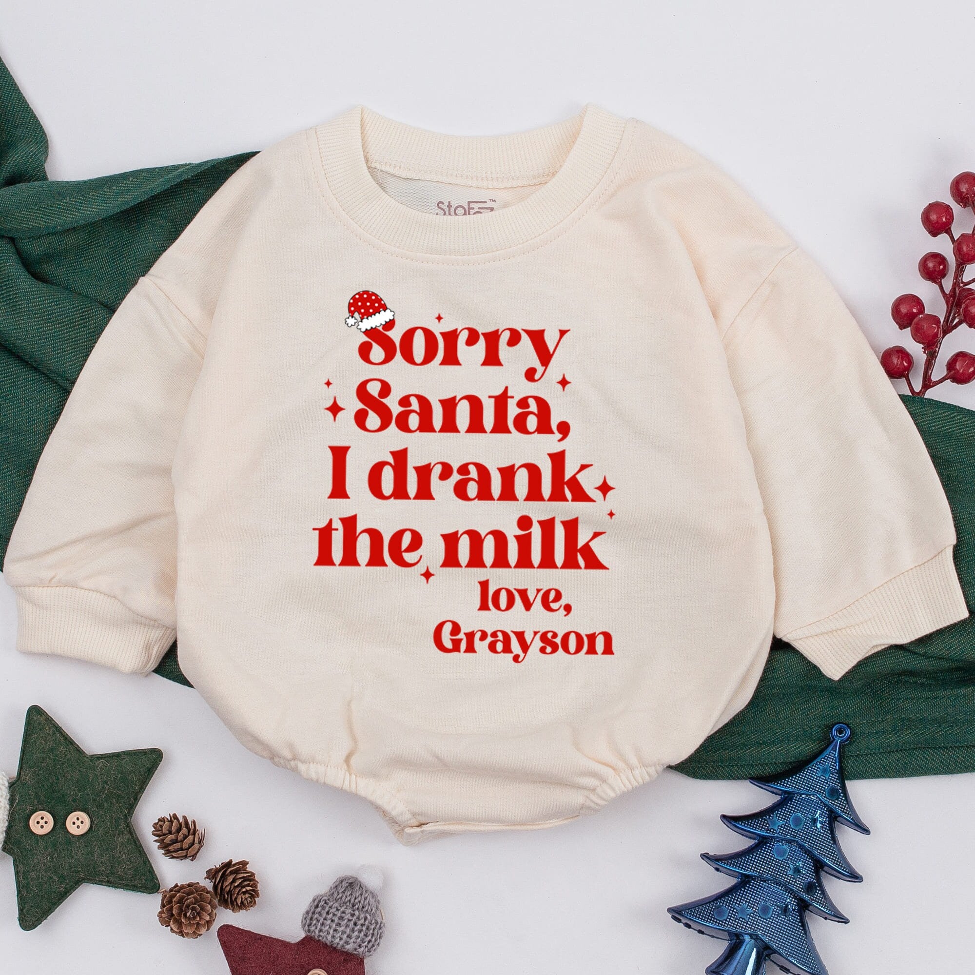 Sorry Santa I Drank the Milk Personalized Baby Romper Festive Holiday Infant Outfit Soft Cozy Christmas Clothes Girl or Boy Gift