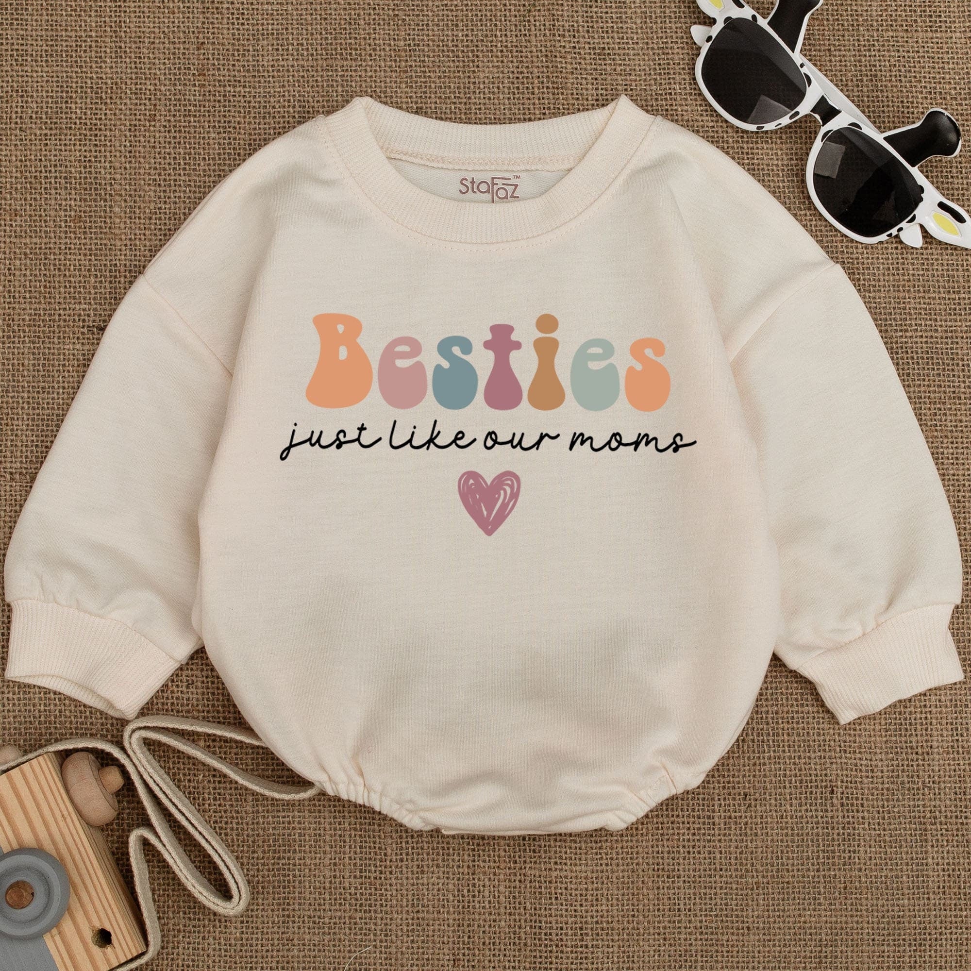 Besties Just Like Our Moms Baby Romper Soft Pastel Colors Heart Design Cozy Cotton Infant Outfit Birthday Holiday Gift