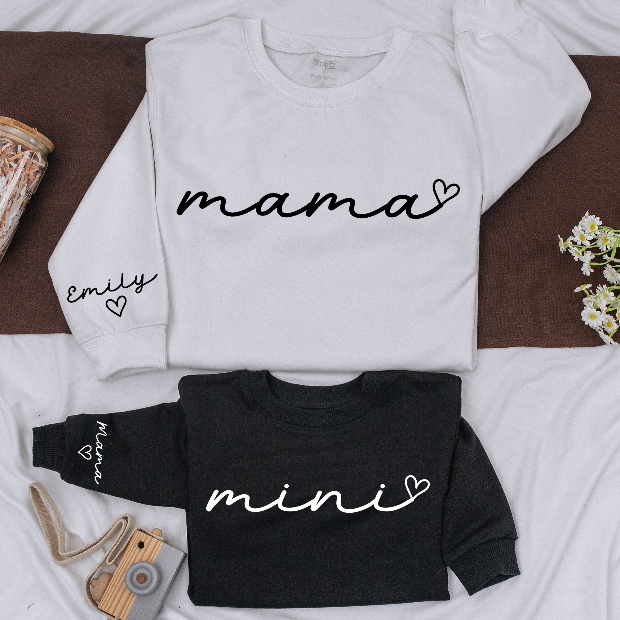 Personalized Mama and Mini Matching Shirts Custom Family Outfit with Heart Design Soft Cotton Gift for Mom and Baby Girl Christmas