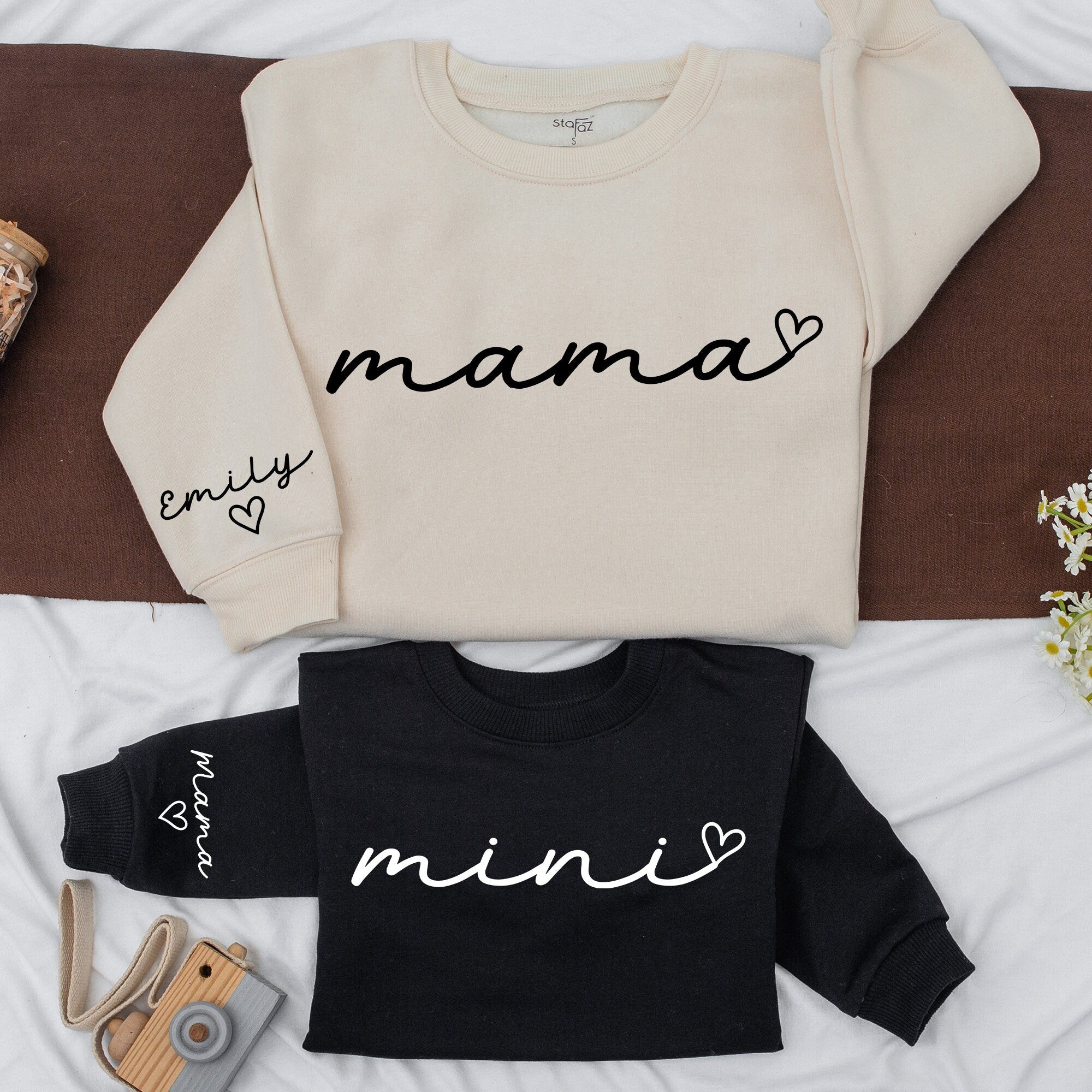 Personalized Mama and Mini Matching Shirts Custom Family Outfit with Heart Design Soft Cotton Gift for Mom and Baby Girl Christmas