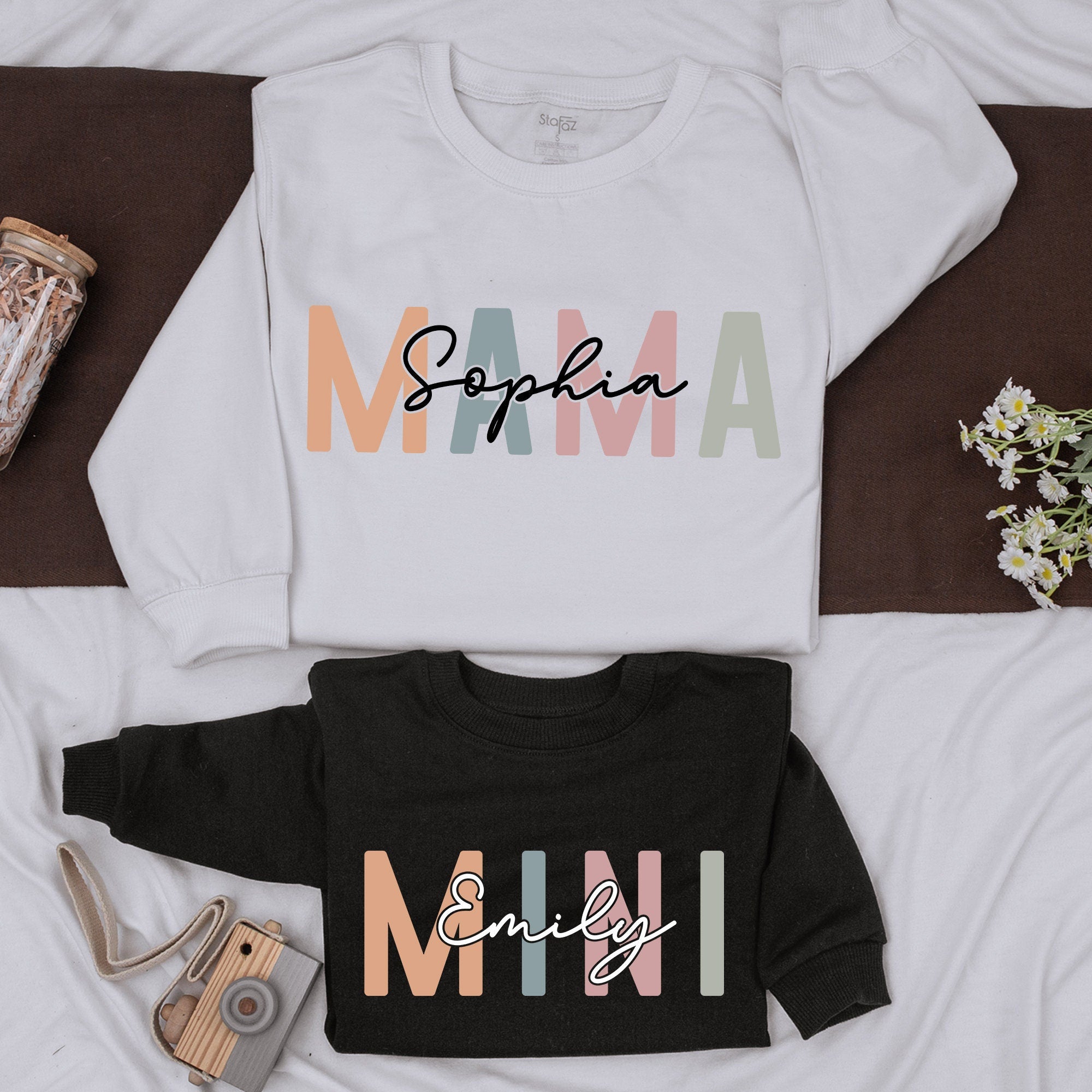 Matching Mama and Mini Sweatshirts Custom Names Pastel Colors Soft Cotton Mother Daughter Gift Cozy Family Outfits Toddler Girls Clothing