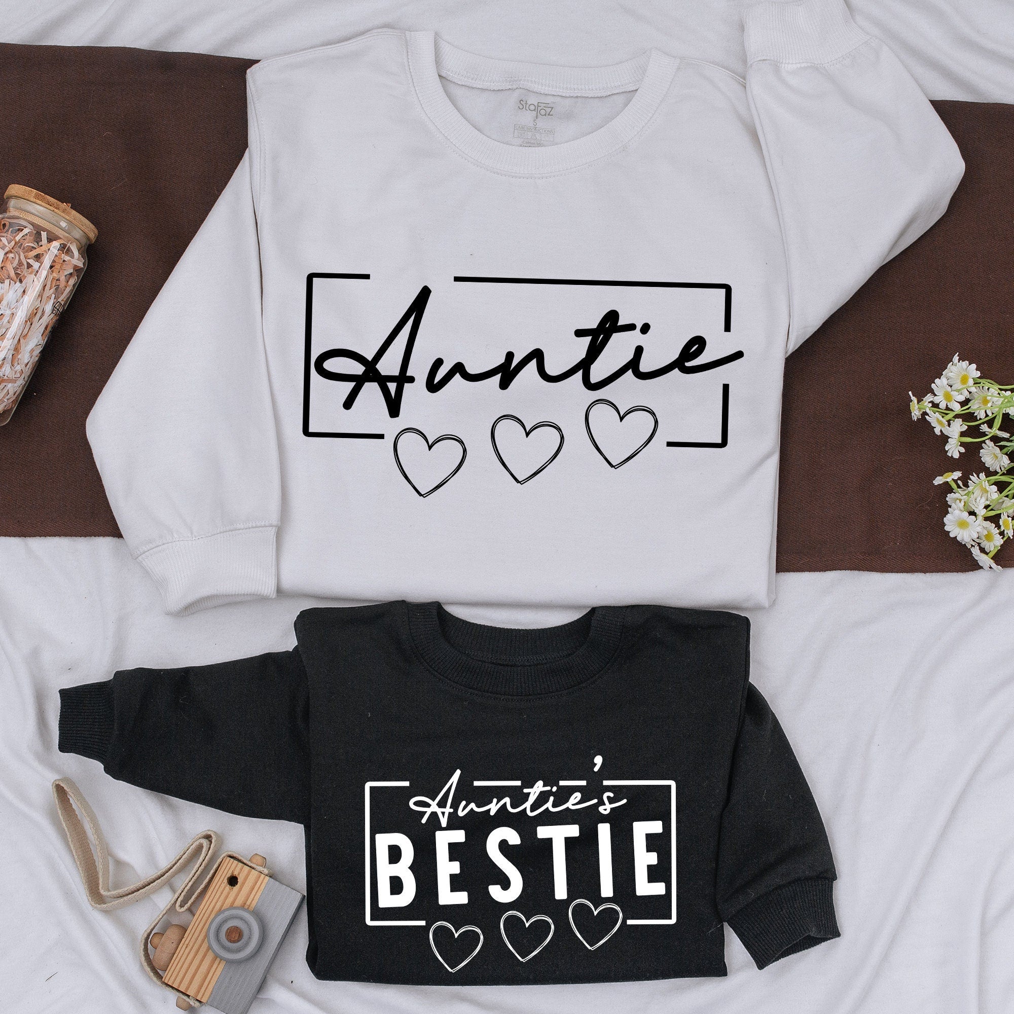 Custom Auntie and Bestie Matching Sweatshirts Stylish Script Design Cozy Fall Family Outfit Baby Girl Gift Soft Cotton Romper