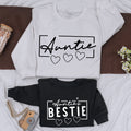 Custom Auntie and Bestie Matching Sweatshirts Stylish Script Design Cozy Fall Family Outfit Baby Girl Gift Soft Cotton Romper