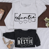Custom Auntie and Bestie Matching Sweatshirts Stylish Script Design Cozy Fall Family Outfit Baby Girl Gift Soft Cotton Romper