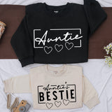 Custom Auntie and Bestie Matching Sweatshirts Stylish Script Design Cozy Fall Family Outfit Baby Girl Gift Soft Cotton Romper