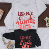 In My Cool Auntie Era Retro Sweatshirt Fun Gift for Trendy Aunts Colorful Design with Smiley Faces Ideal for Baby Showers Sister Gifts