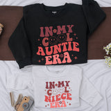 In My Cool Auntie Era Retro Sweatshirt Fun Gift for Trendy Aunts Colorful Design with Smiley Faces Ideal for Baby Showers Sister Gifts