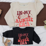 In My Cool Auntie Era Retro Sweatshirt Fun Gift for Trendy Aunts Colorful Design with Smiley Faces Ideal for Baby Showers Sister Gifts