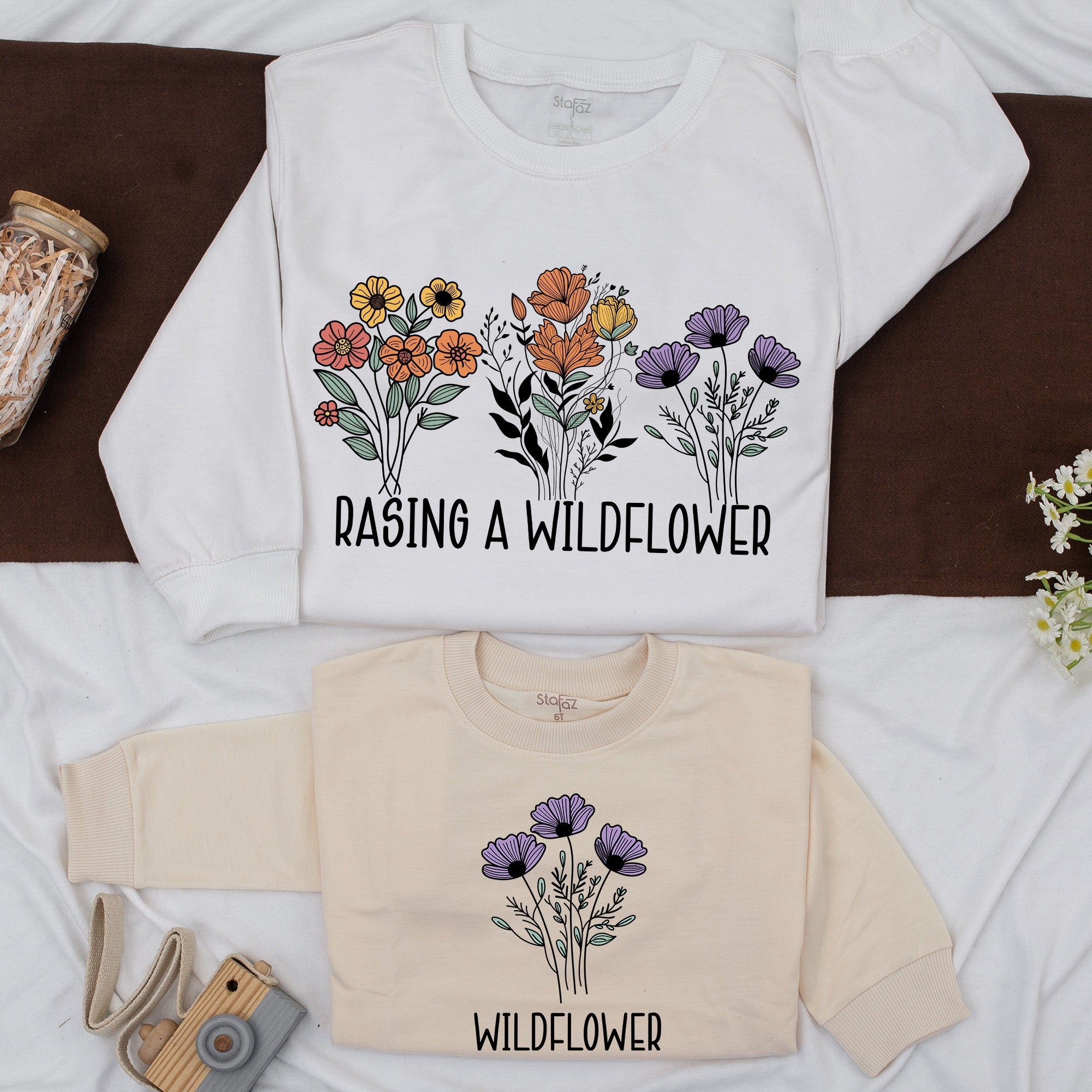 Raising A Wildflower Mommy and Me Matching Set Colorful Floral Sweaters Nature Inspired Baby Toddler Gift Comfortable Cotton Outfit