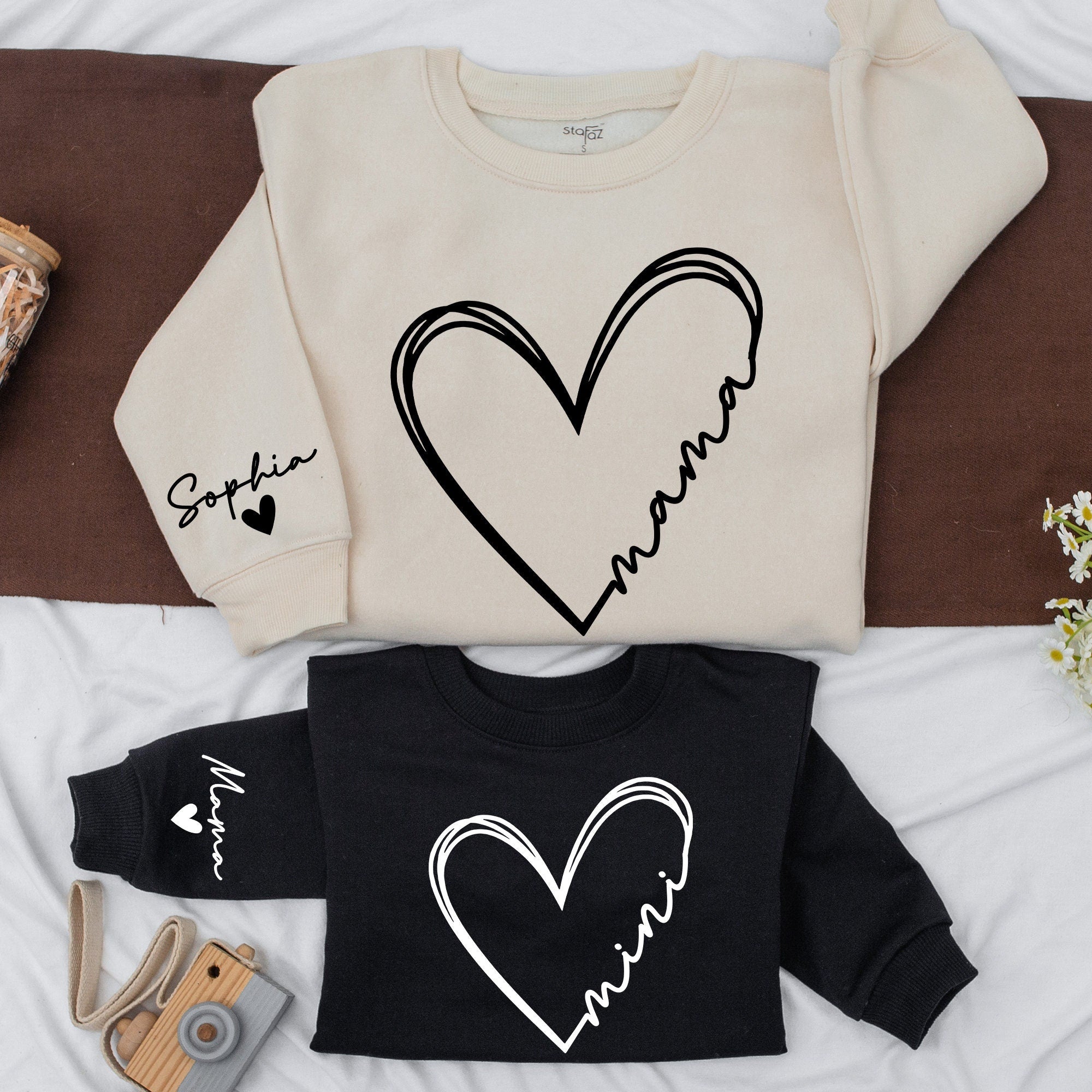 Personalized Mama and Mini Sweatshirt Matching Mother Daughter Crewneck Custom Name Gift for Baby Shower Cozy Cotton Family Outfit