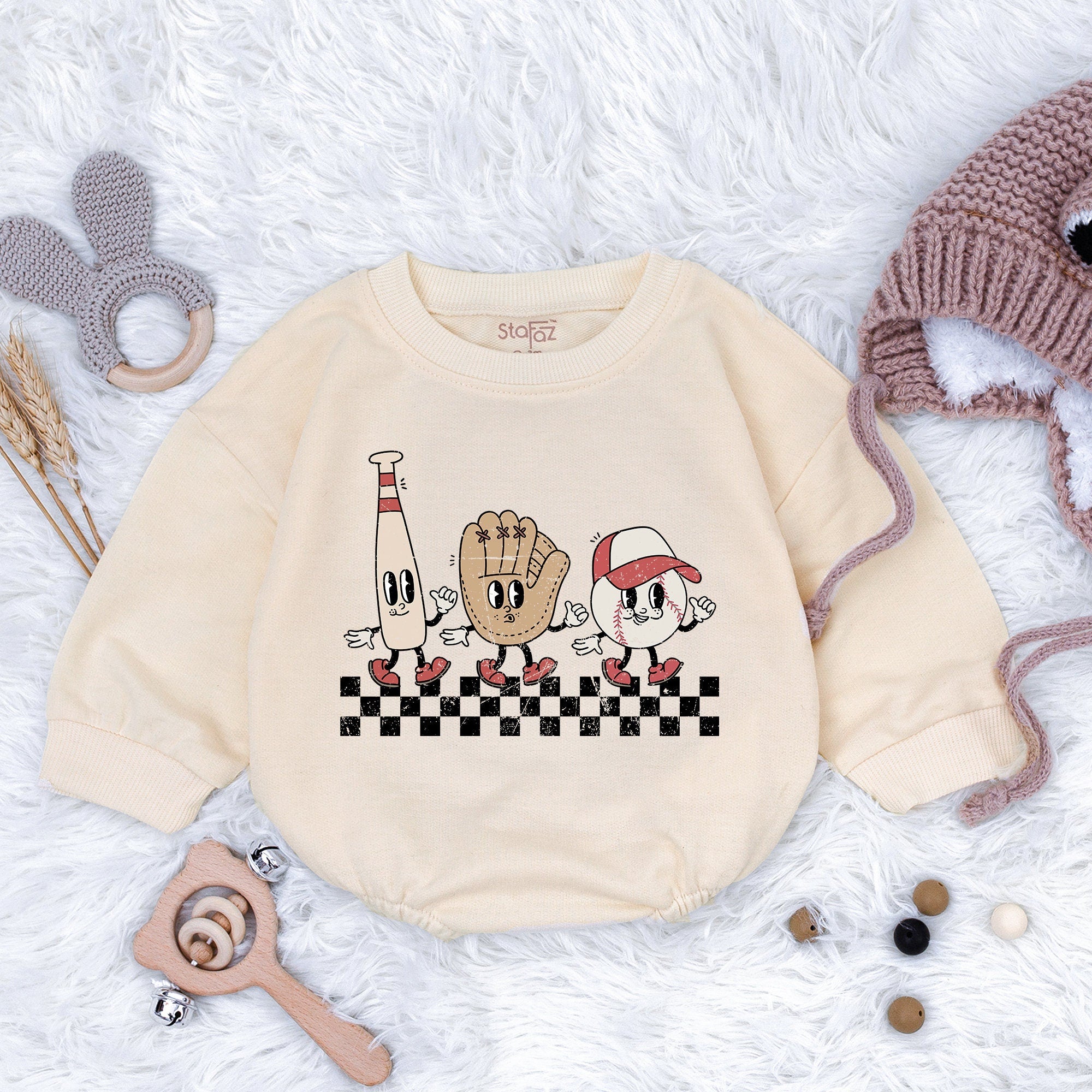 Whimsical Vintage Baseball Toddler Sweater