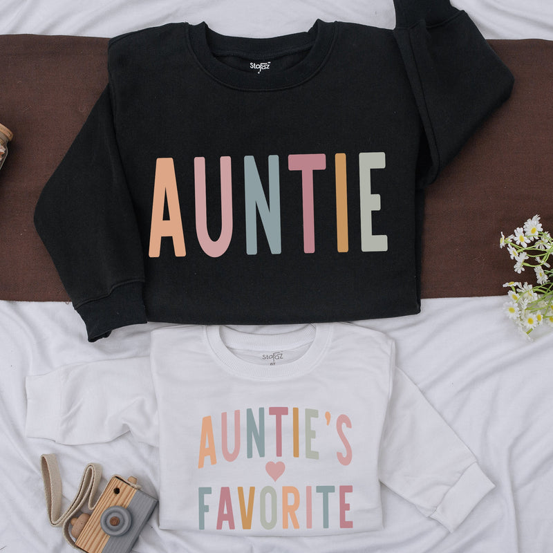 Custom Auntie and Favorite Sweatshirt Set Bright Pastel Colors Matching Family Outfit Soft Cotton Gift Baby Toddler Comfortable