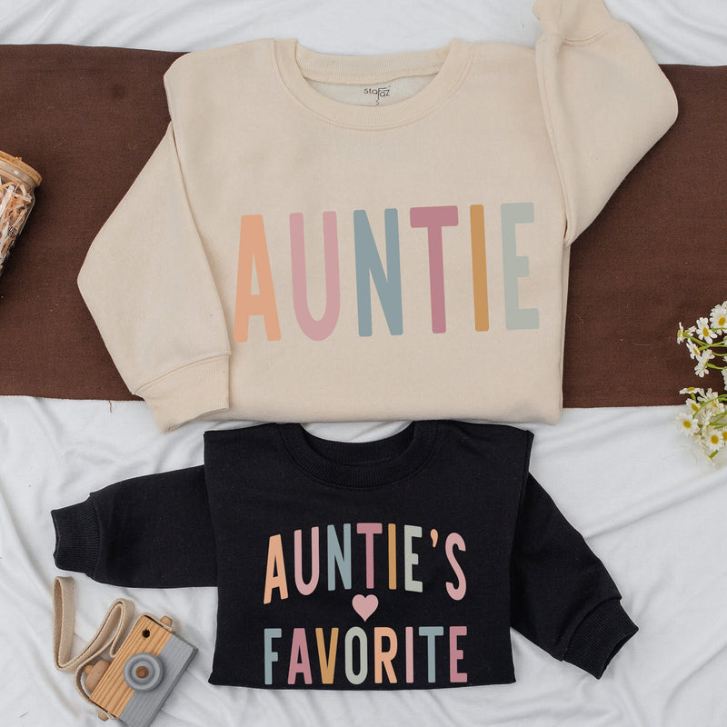 Custom Auntie and Favorite Sweatshirt Set Bright Pastel Colors Matching Family Outfit Soft Cotton Gift Baby Toddler Comfortable