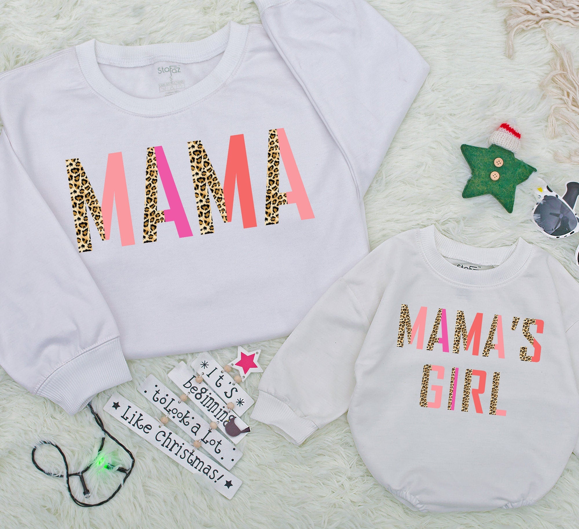 Personalized Mama and Mama's Girl Matching Leopard Print Sweatshirts Retro Pink Orange Family Outfit Custom Names Gift