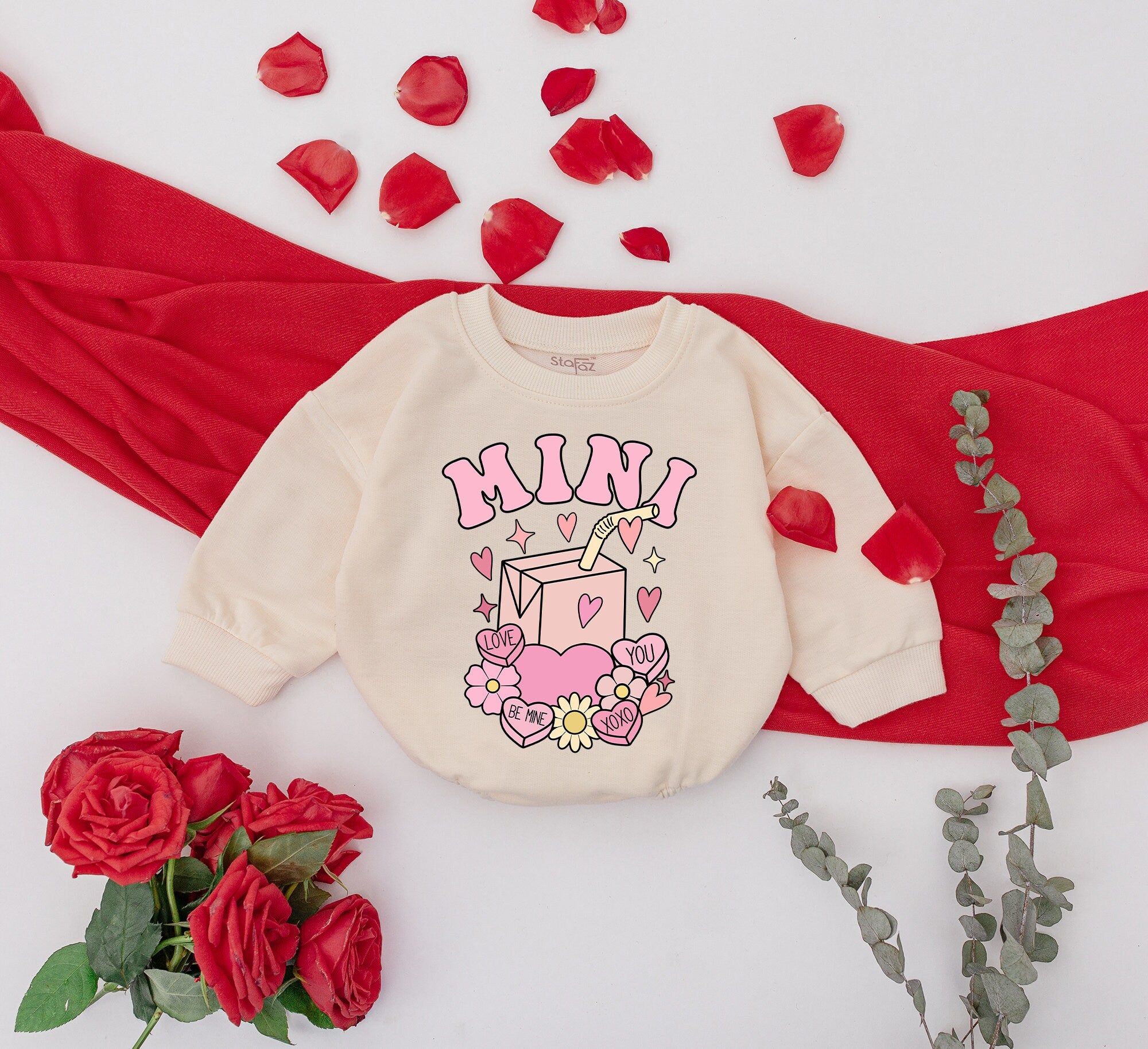 Personalized Mama and Mini Coffee Sweatshirt Whipped Cream Flowers Matching Mother Baby Outfit Custom Names Gift Pastel Cartoon Style