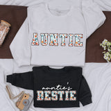 Custom Auntie and Bestie Floral Sweatshirts Playful Family Matching Outfit Gift For Her Cotton Soft Baby Romper Vibrant Design