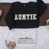 Custom Auntie and Bestie Floral Sweatshirts Playful Family Matching Outfit Gift For Her Cotton Soft Baby Romper Vibrant Design