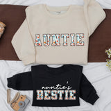Custom Auntie and Bestie Floral Sweatshirts Playful Family Matching Outfit Gift For Her Cotton Soft Baby Romper Vibrant Design