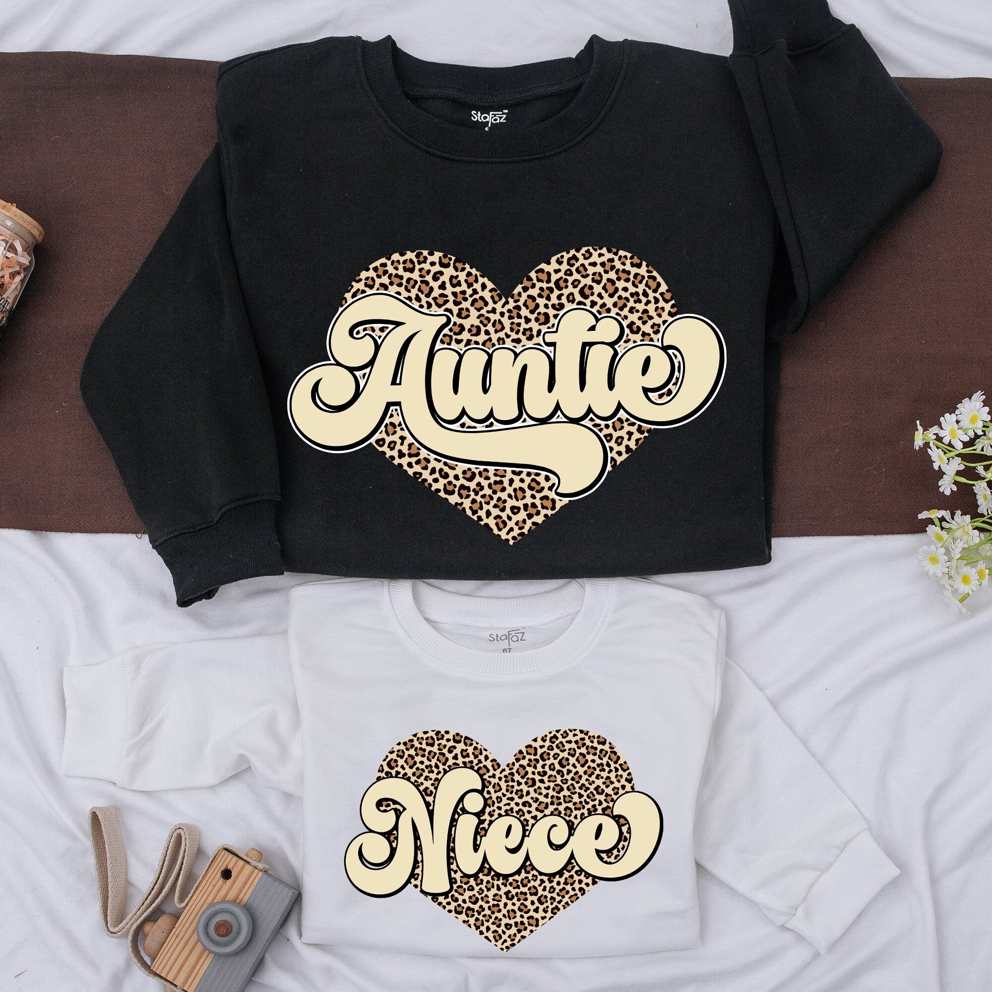 Custom Auntie & Niece Leopard Heart Sweatshirts