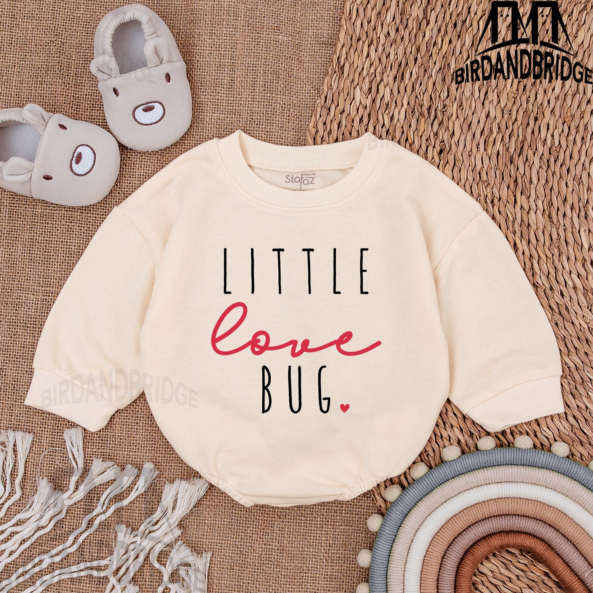 Little Love Bug Baby Bodysuit with Heart Design Soft Cotton Newborn Outfit Valentine Theme Infant Clothes Personalized Gift