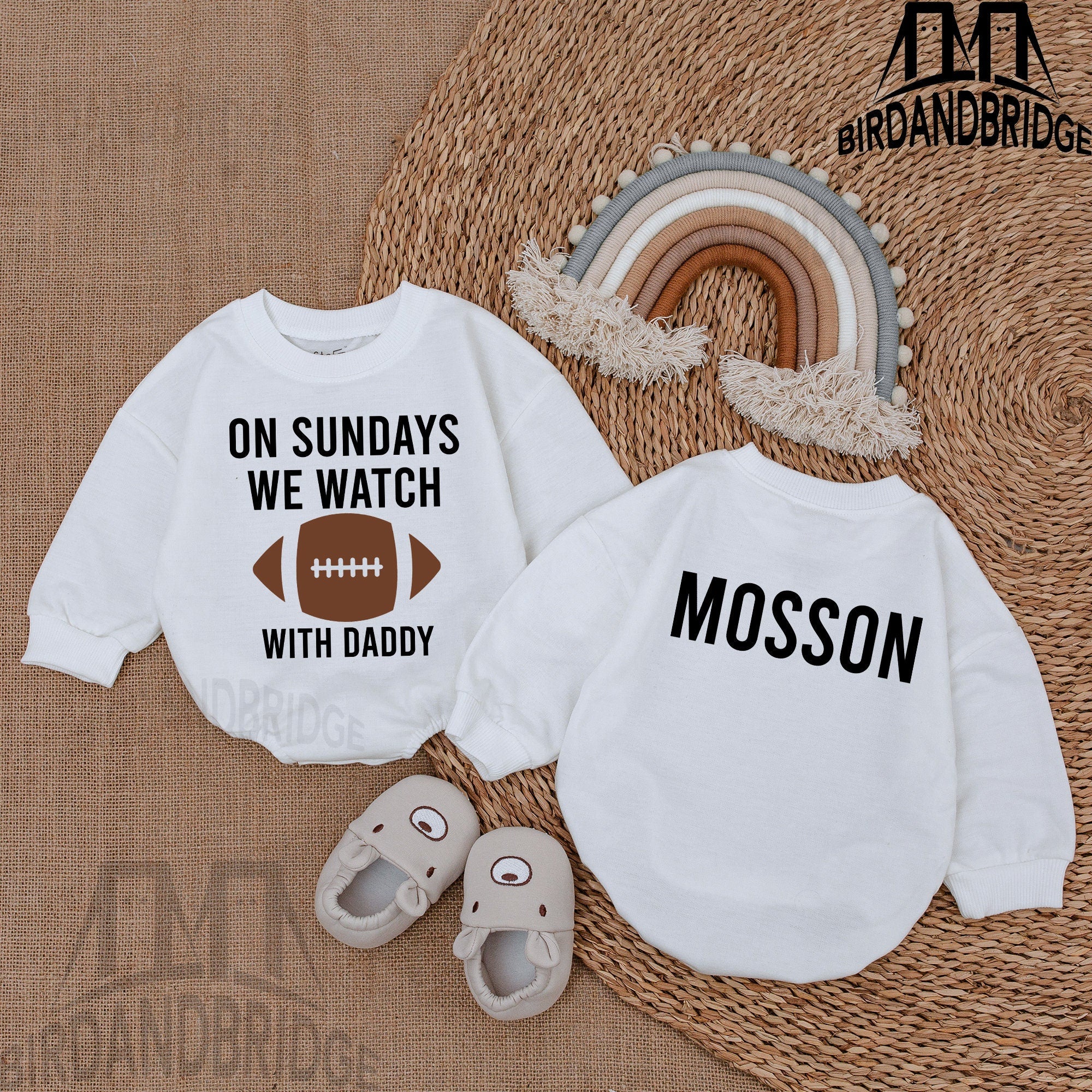 Personalized Football Baby Romper with Daddy Quote Soft Cotton Infant Sweatshirt Oversized Cozy Baby Shower Gift for Football Season