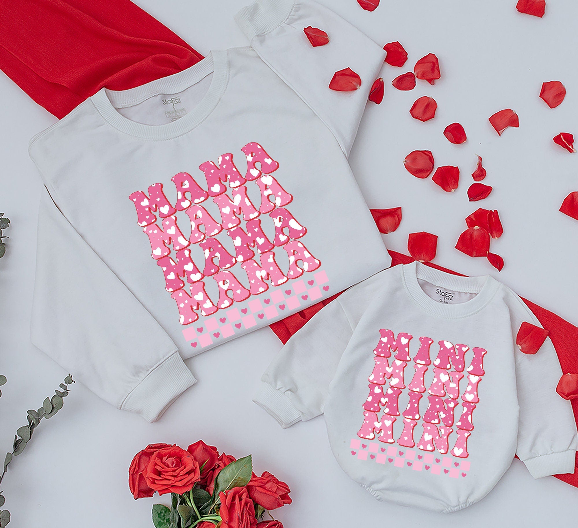 Personalized Mama and Mini Valentine Sweatshirt Matching Mother Daughter Outfit Pink Heart Design Baby Girl Gift