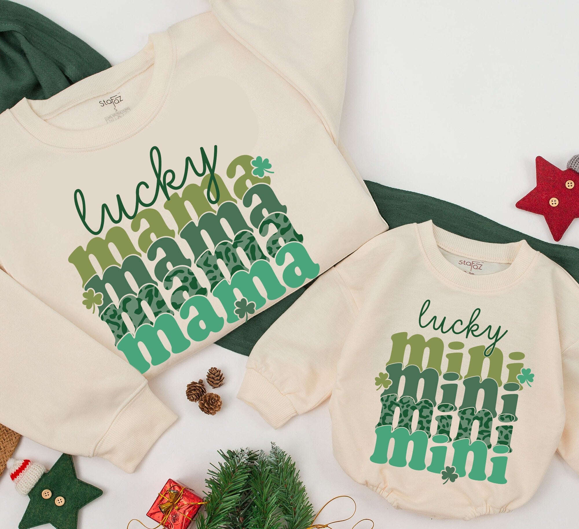 Personalized Lucky Mama Mini Sweatshirts St Patrick's Day Mommy Daughter Matching Outfit Shamrock Design Cotton Soft Gift Baby Toddler
