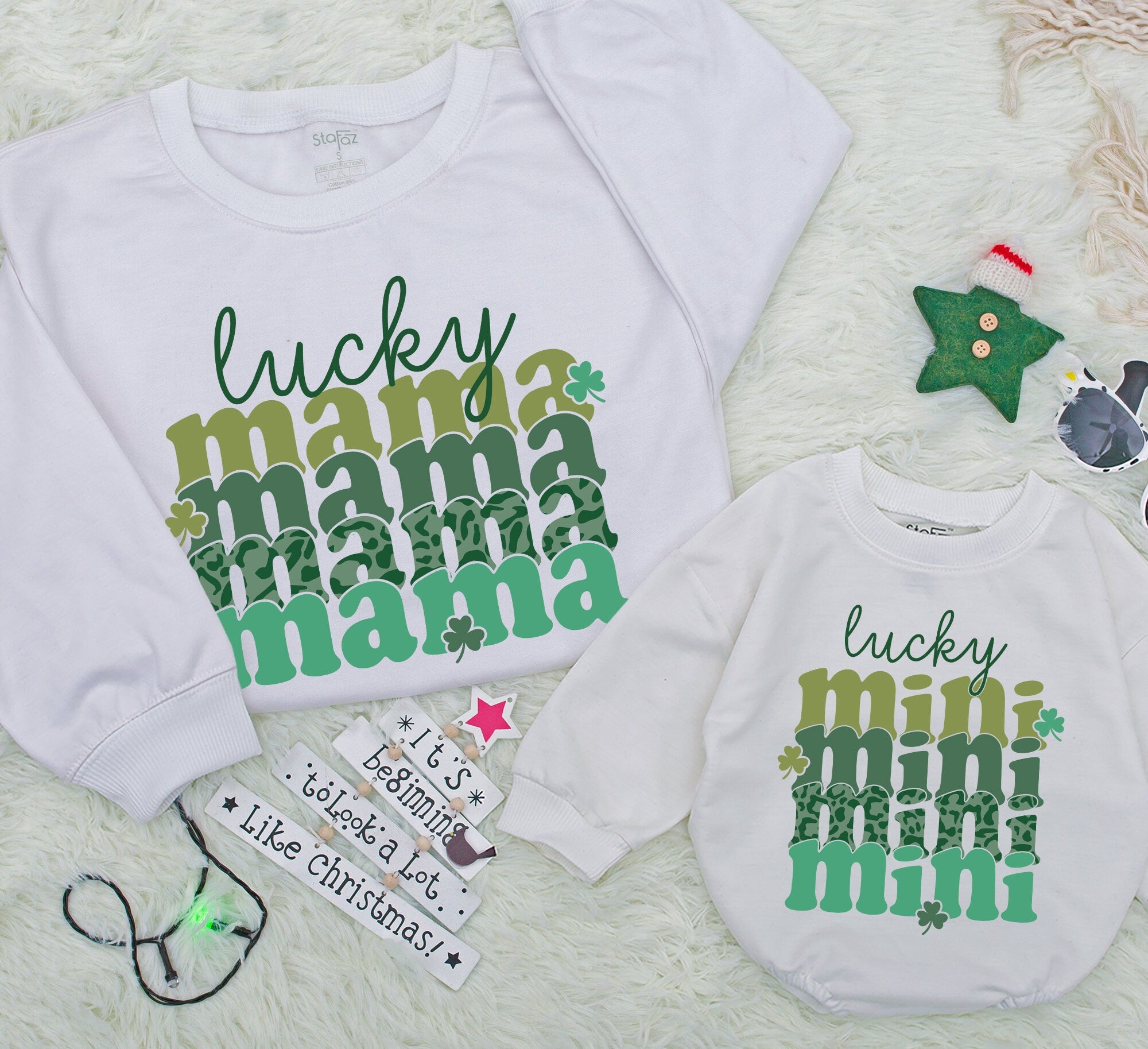 Personalized Lucky Mama Mini Sweatshirts St Patrick's Day Mommy Daughter Matching Outfit Shamrock Design Cotton Soft Gift Baby Toddler