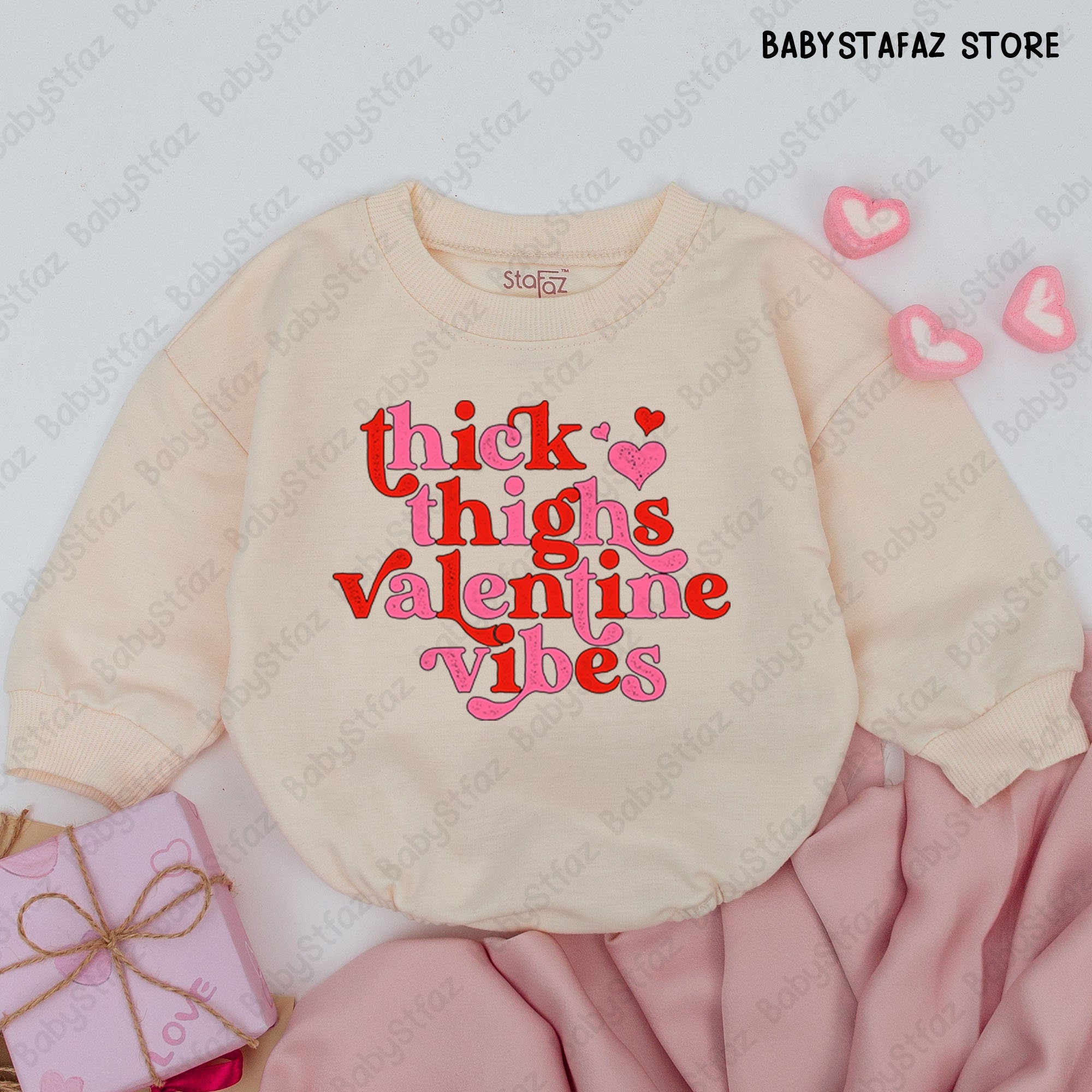 Thick Thighs Valentine Vibes Baby Romper Red Pink Hearts Outfit Cute 1st Valentines Day Girl Clothes Festive Infant Party Wear