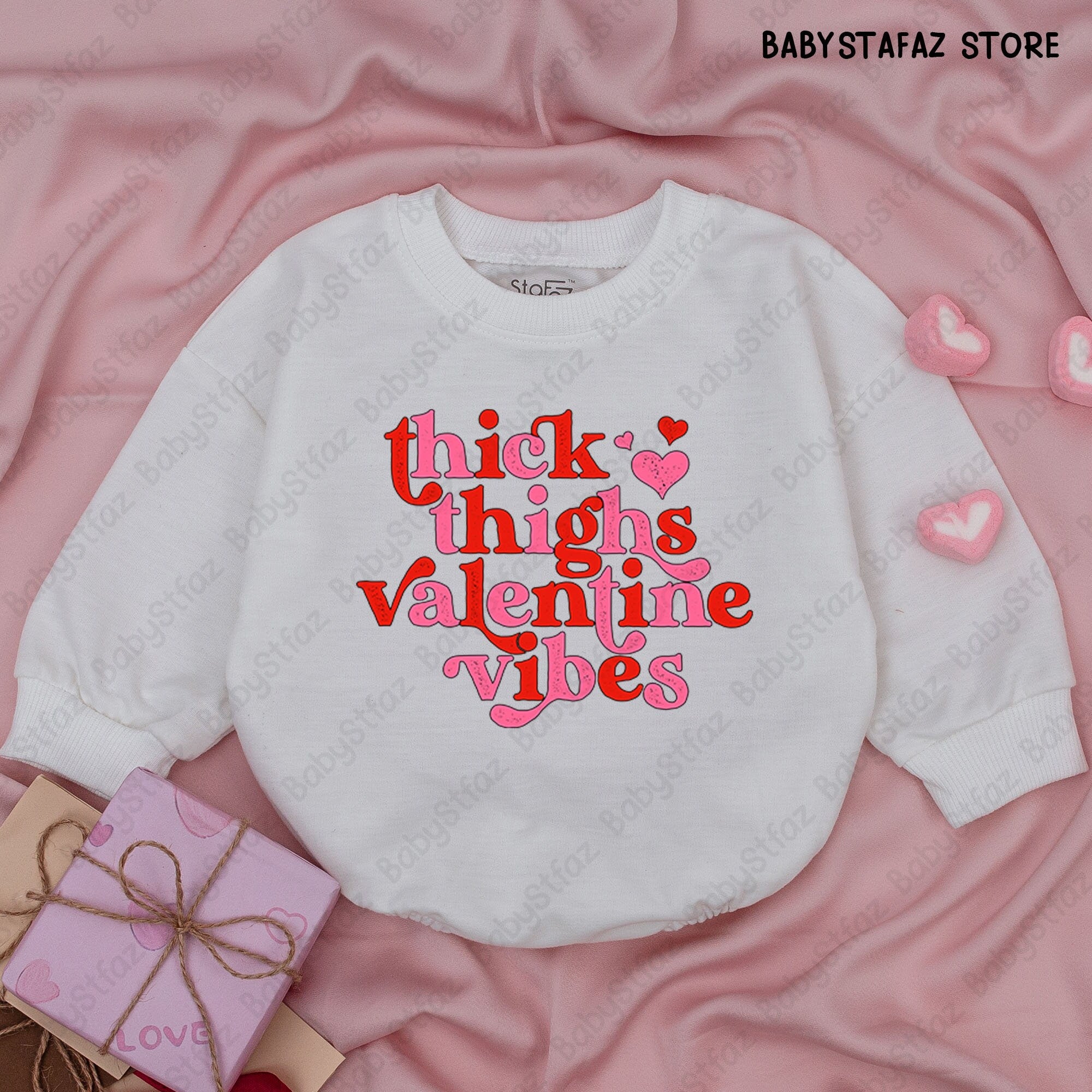 Thick Thighs Valentine Vibes Baby Romper Red Pink Hearts Outfit Cute 1st Valentines Day Girl Clothes Festive Infant Party Wear