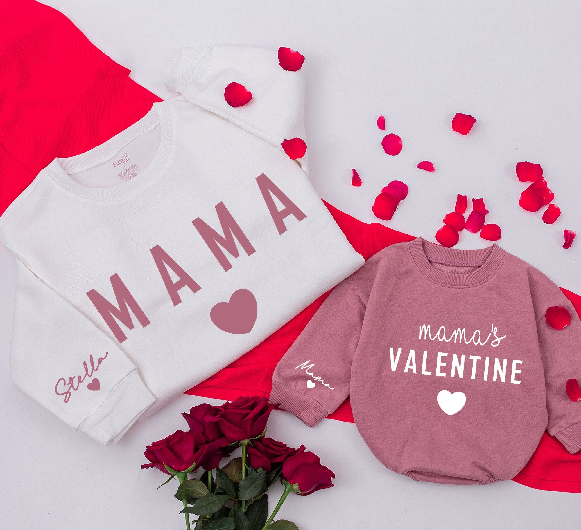 Personalized Retro Mom and Baby Matching Sweatshirts Soft Vintage Love Theme Custom Name Gift for Mother Daughter Holiday Wear