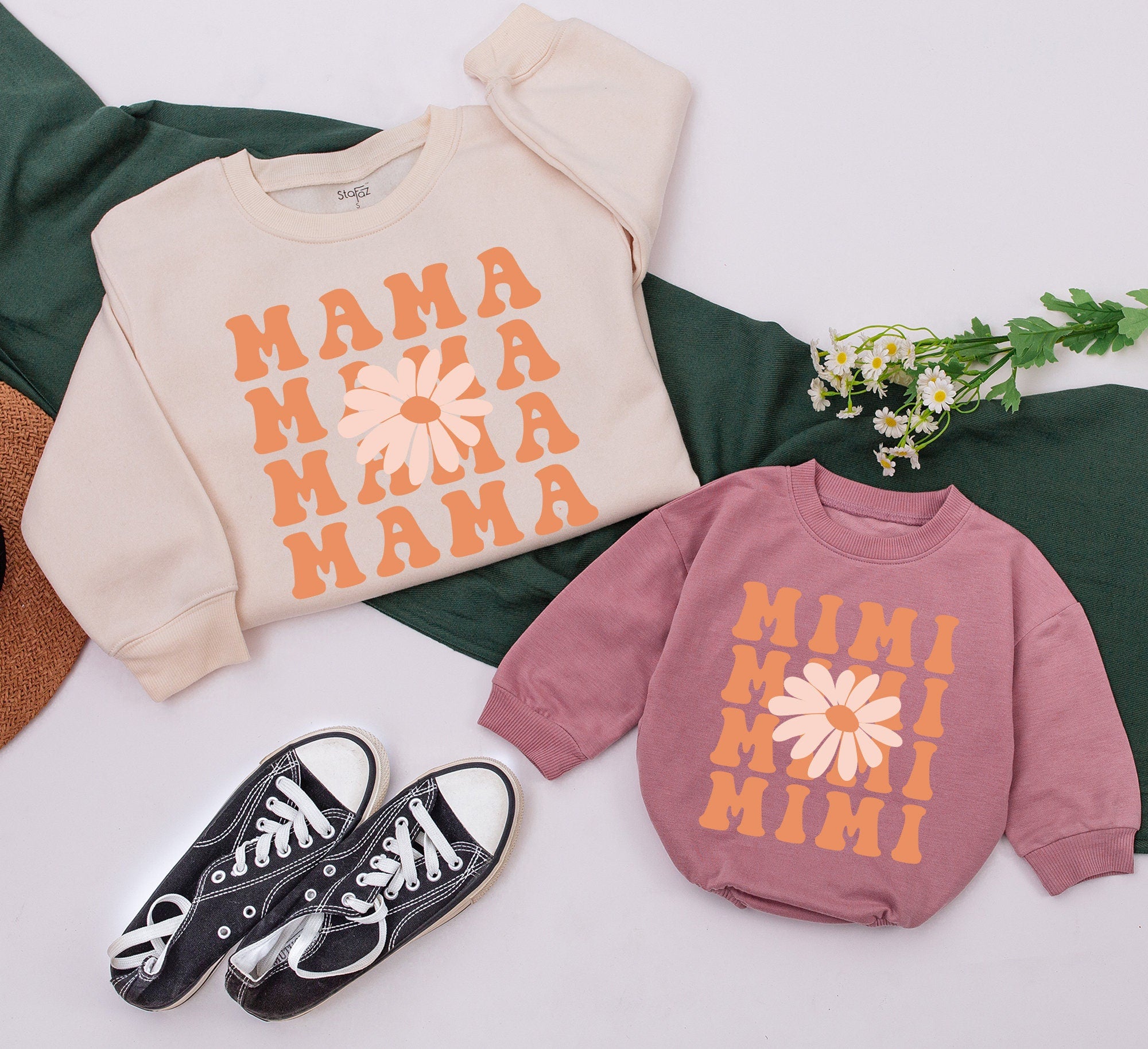 Customizable Family Matching Sweatshirts with Retro Daisy Design
