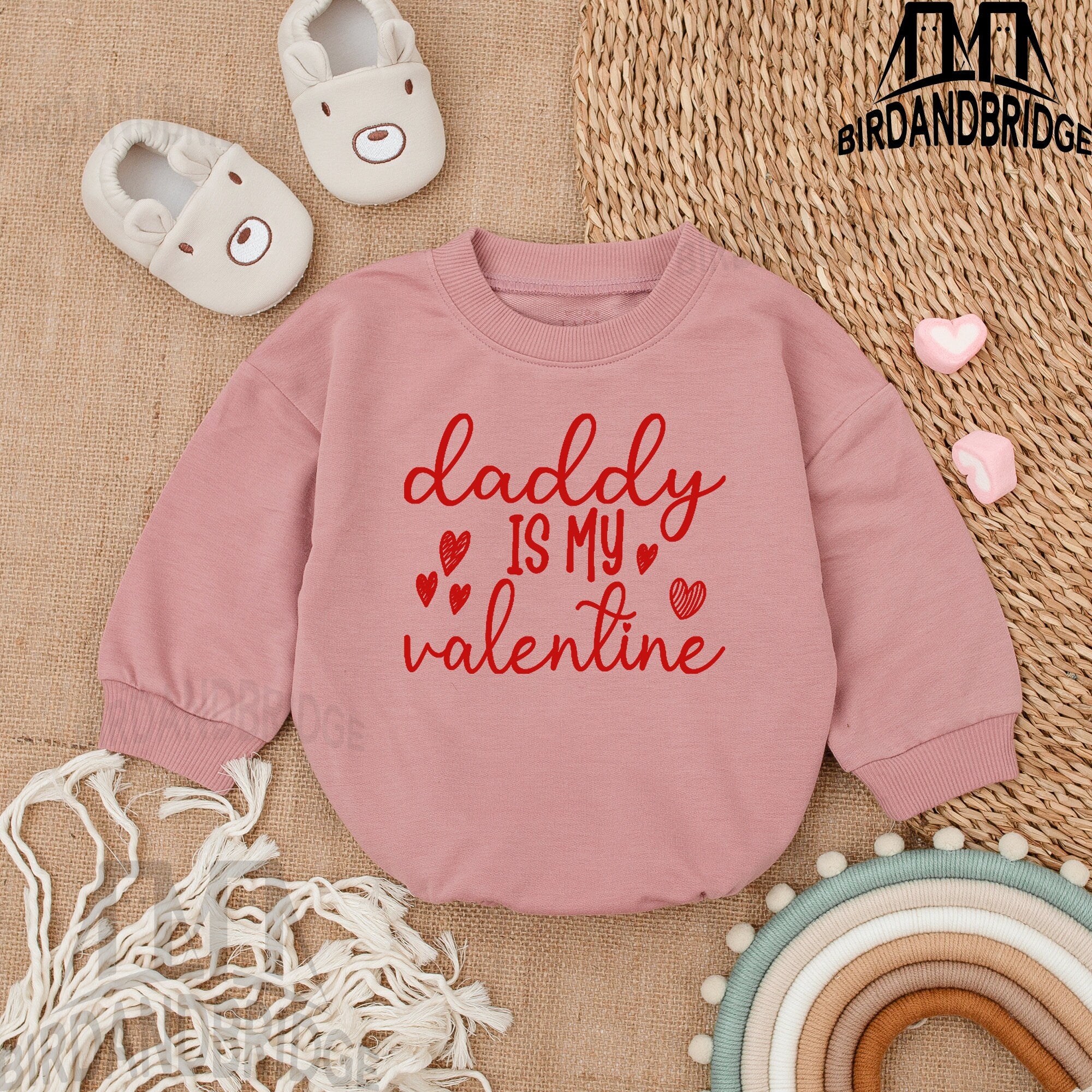Daddy Is My Valentine Baby Romper Red Heart Design Festive Infant Sweatshirt Outfit Soft Cotton Newborn Toddler Valentine Gift