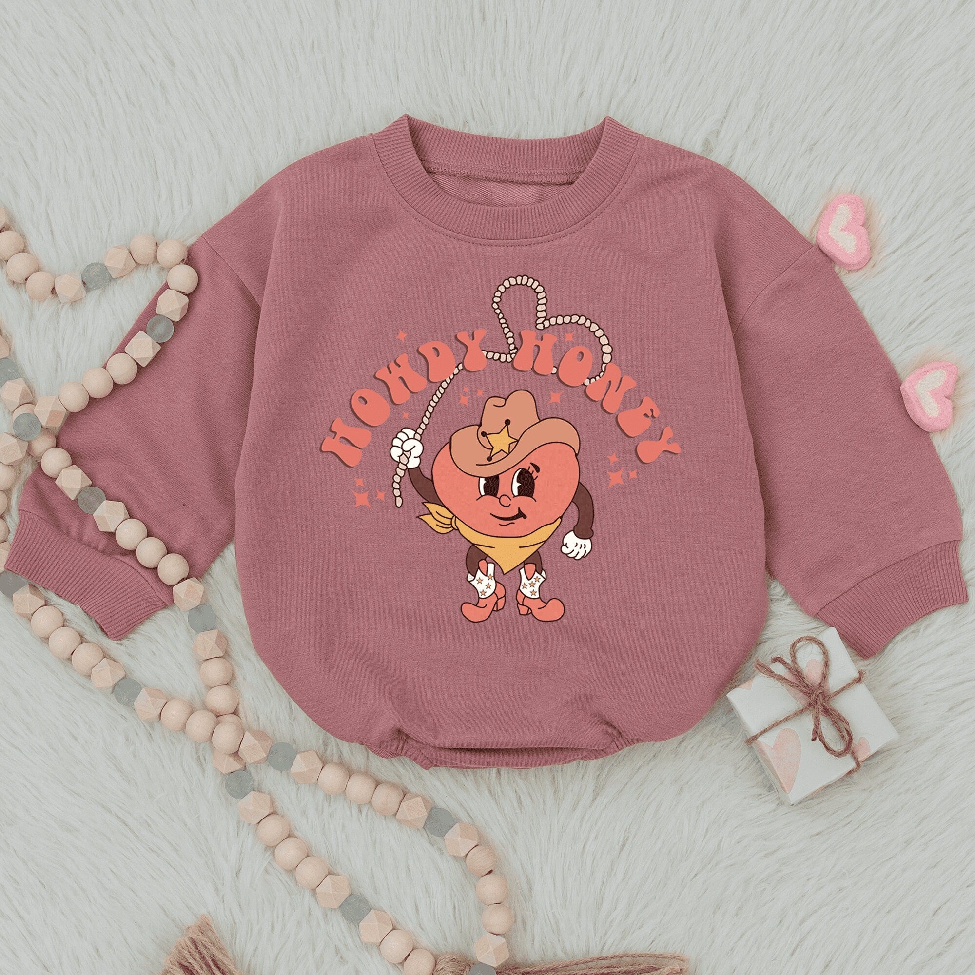 Howdy Honey Baby Romper Cute Heart Cowboy Design Soft Cotton Toddler Valentine Day Outfit Playful Retro Style Country Western Charm
