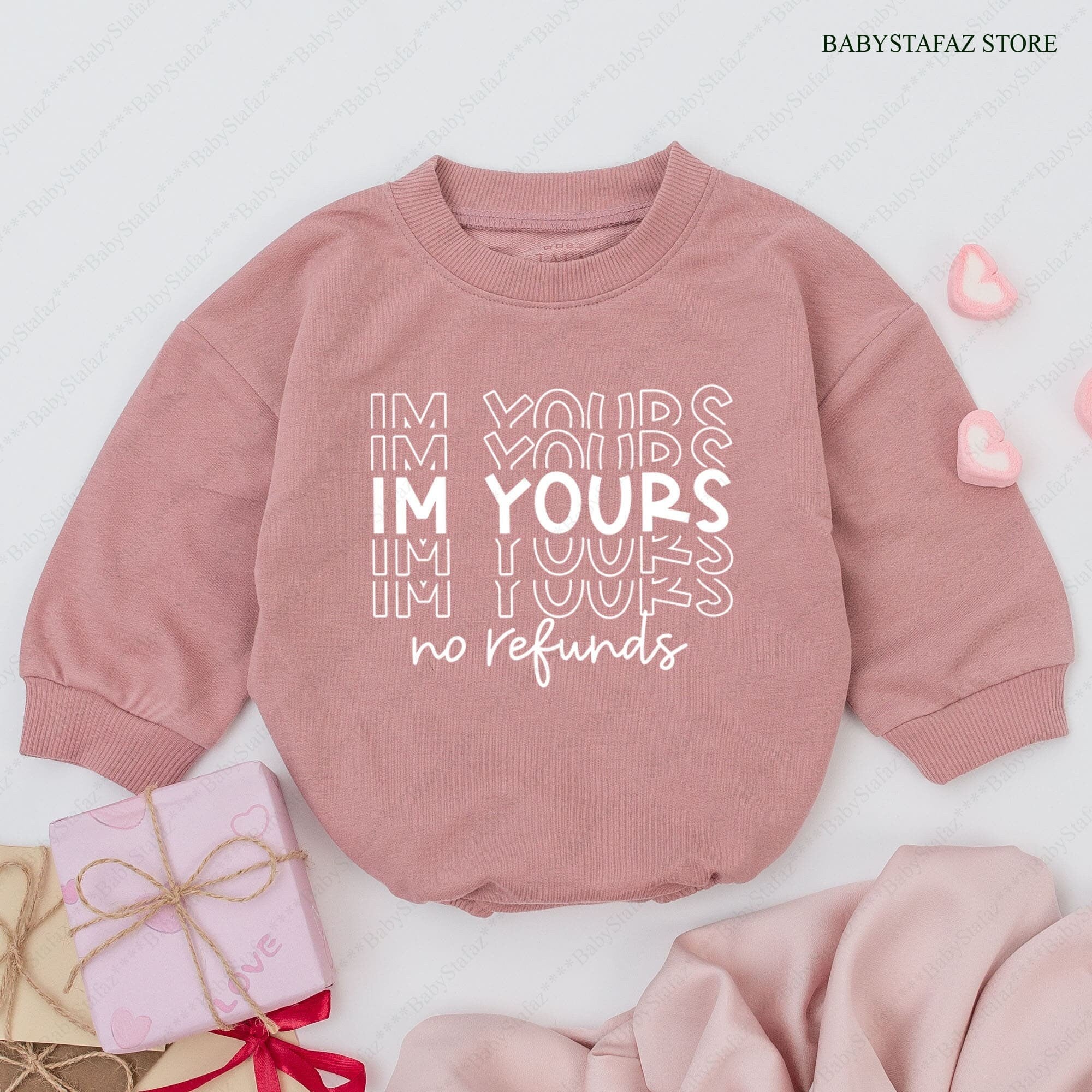 I'm Yours No Refunds Baby Romper Funny Valentine's Outfit for Girls Soft Pink Cotton 1st Valentine's Day Gift Infant Clothes