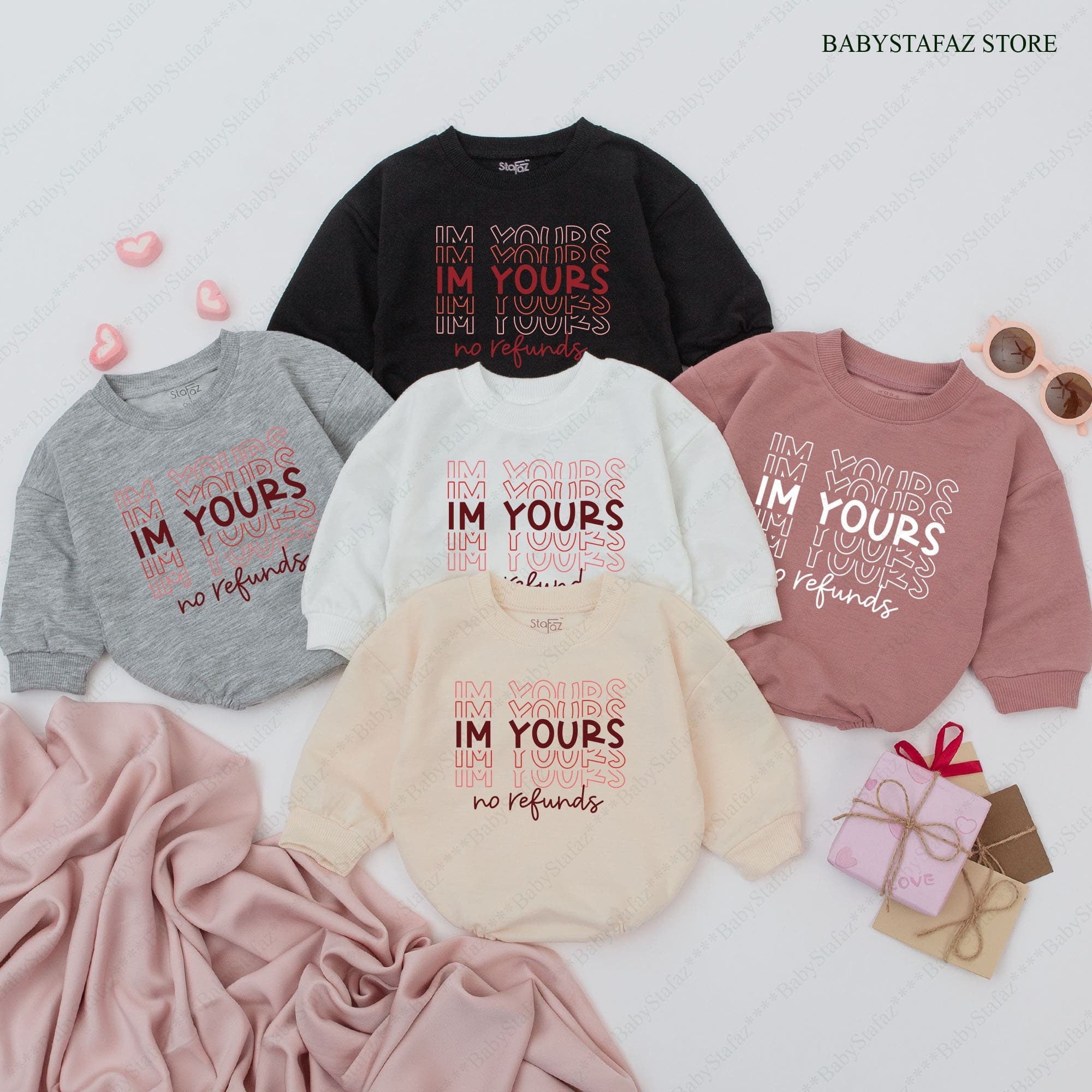 I'm Yours No Refunds Baby Romper Funny Valentine's Outfit for Girls Soft Pink Cotton 1st Valentine's Day Gift Infant Clothes
