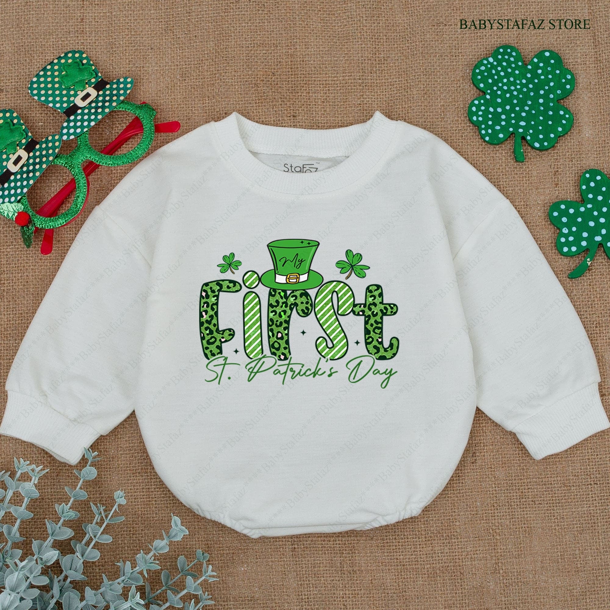 My 1st St. Patrick's Day Baby Romper with Green Leprechaun Hat Shamrock Outfit for Newborn Boys Girls Holiday Celebration Gift
