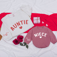 Personalized Auntie and Niece Sweatshirts with Names and Heart Design Custom Family Matching Valentine's Day or Mother's Day Gift