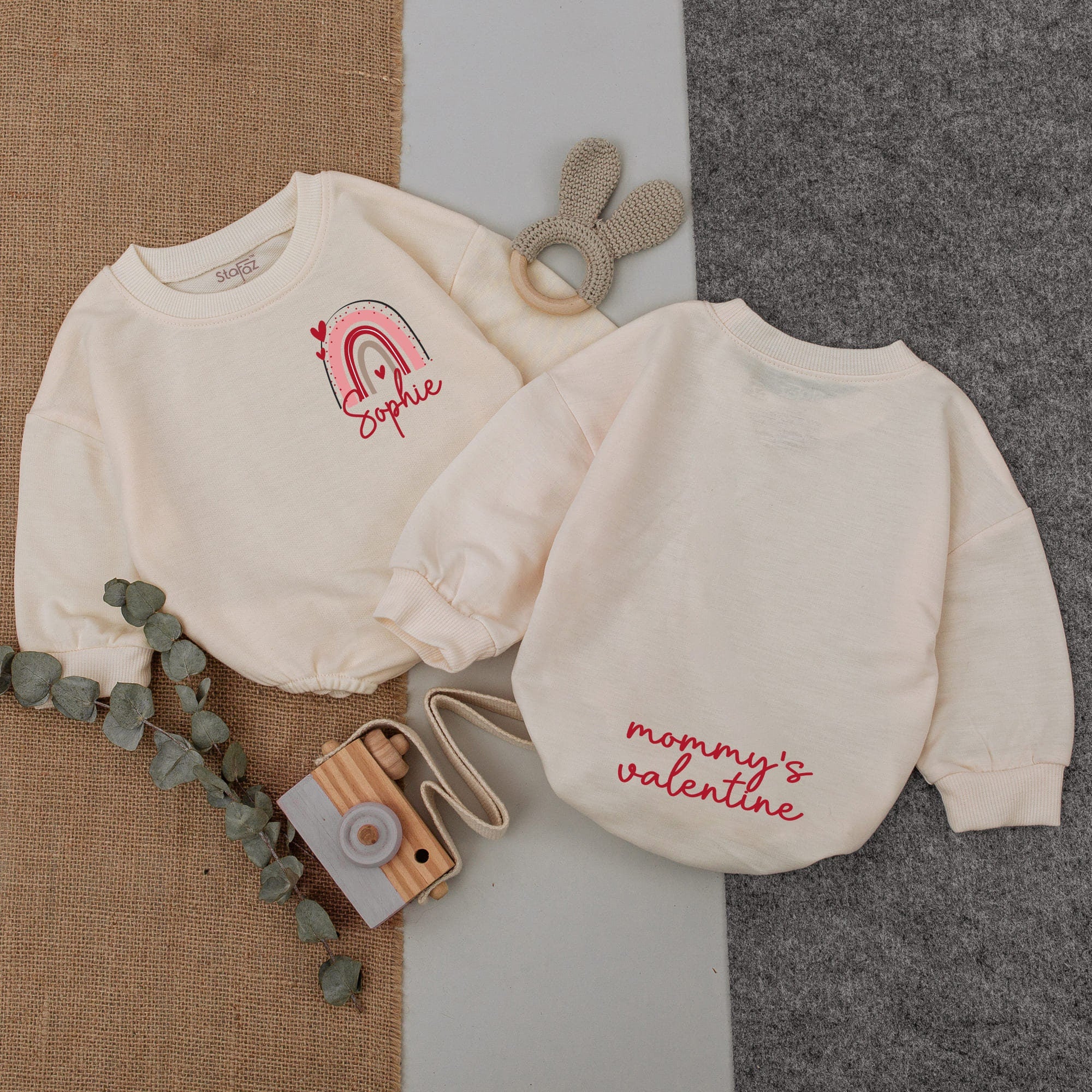 Personalized Valentine's Baby Romper with Pink Rainbow Heart Design Mommy's Valentine Outfit for Girls First Valentine's Day Gift