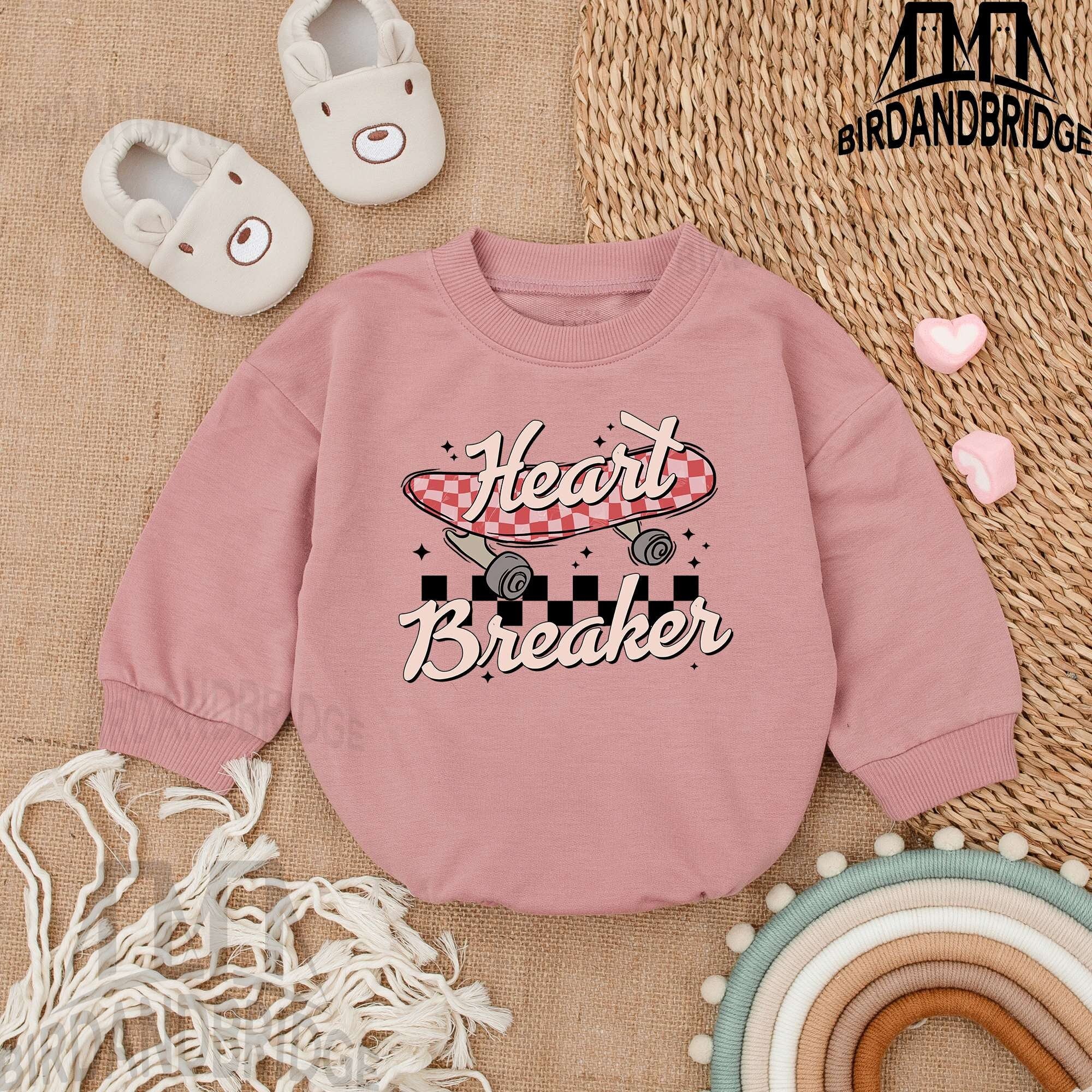 Heartbreaker Baby Outfit with Skateboard Checkered Pattern Fun Romper Infant Clothes Soft Cotton Newborn Valentine Gift Playful Design