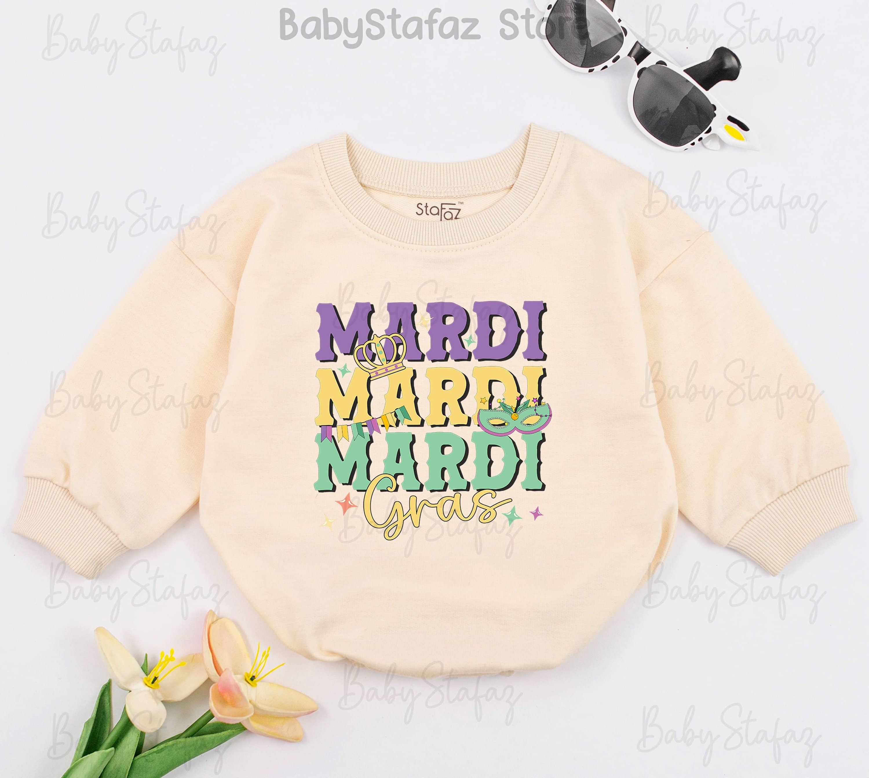 Mardi Gras Baby Romper Girls Festive Outfit Colorful Bold Design Infant Apparel Perfect for Parade or Baby Shower Gift