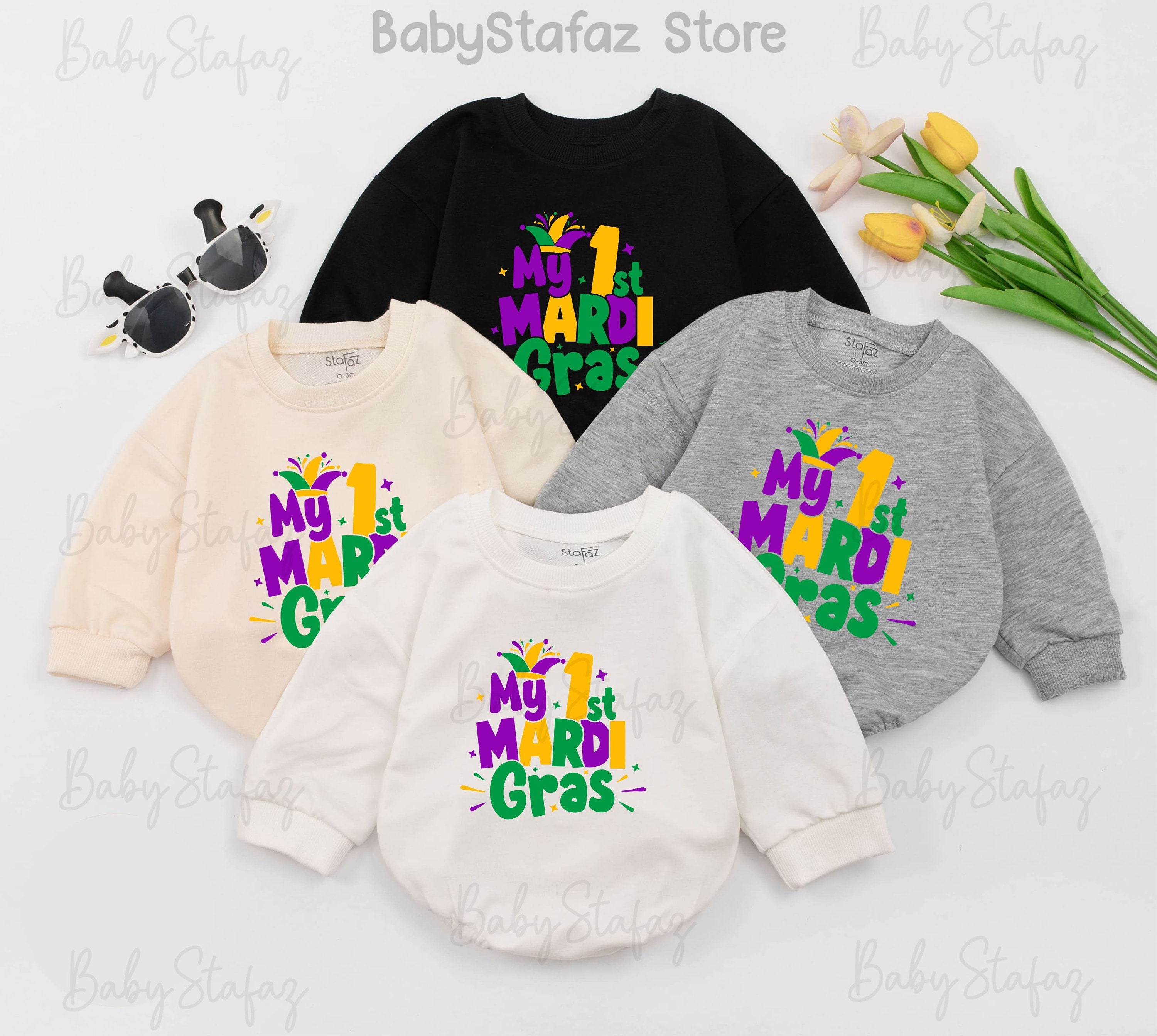 My 1st Mardi Gras Baby Outfit Vibrant Romper for Festive Fun Infant Apparel Perfect for Parades Baby Shower Gift Purple Yellow Green Design