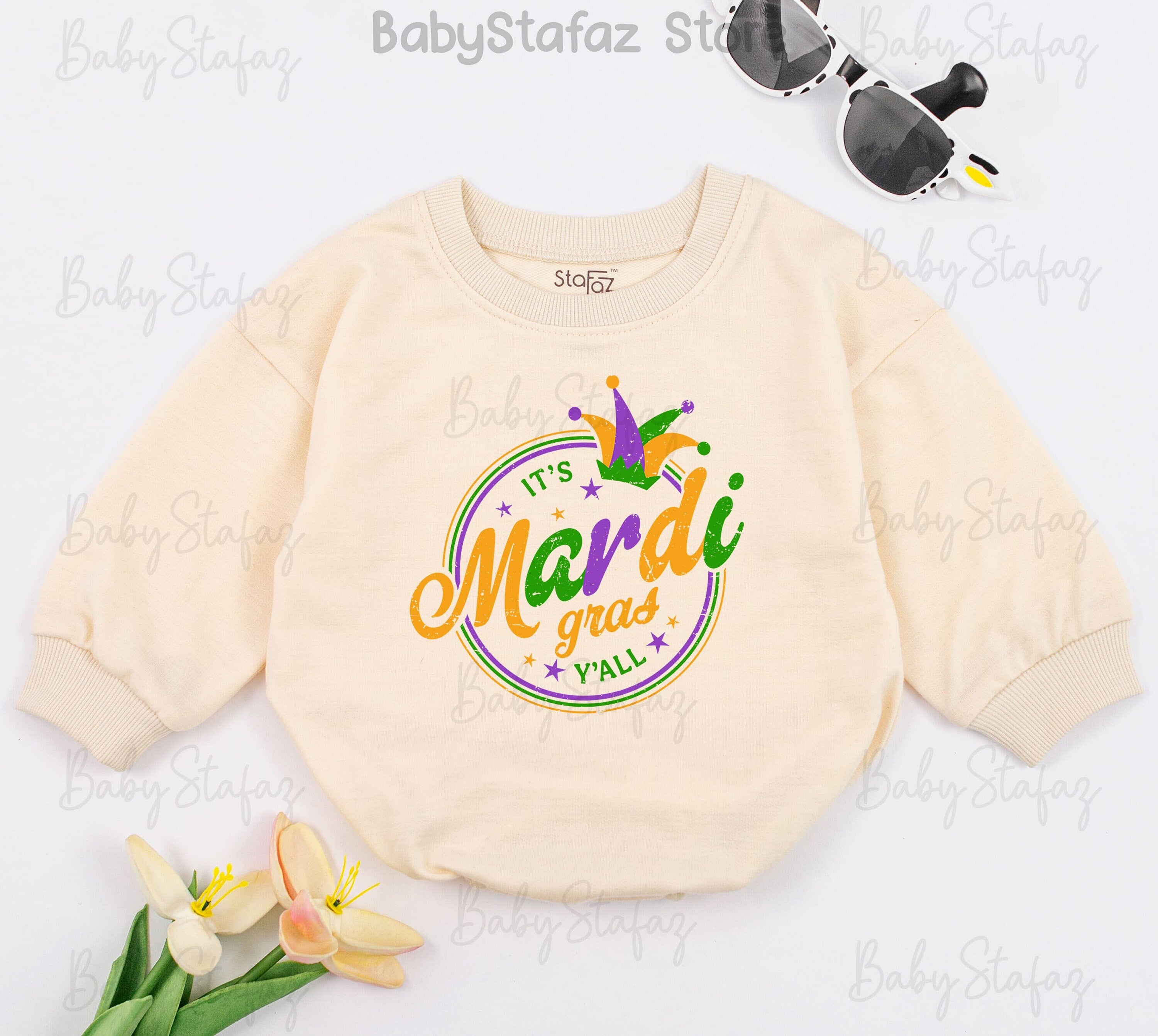 It's Mardi Gras Y'all Baby Romper Festive Jester Hat Outfit for Parade Fun Comfortable Cotton Infant Clothes First Holiday Celebration