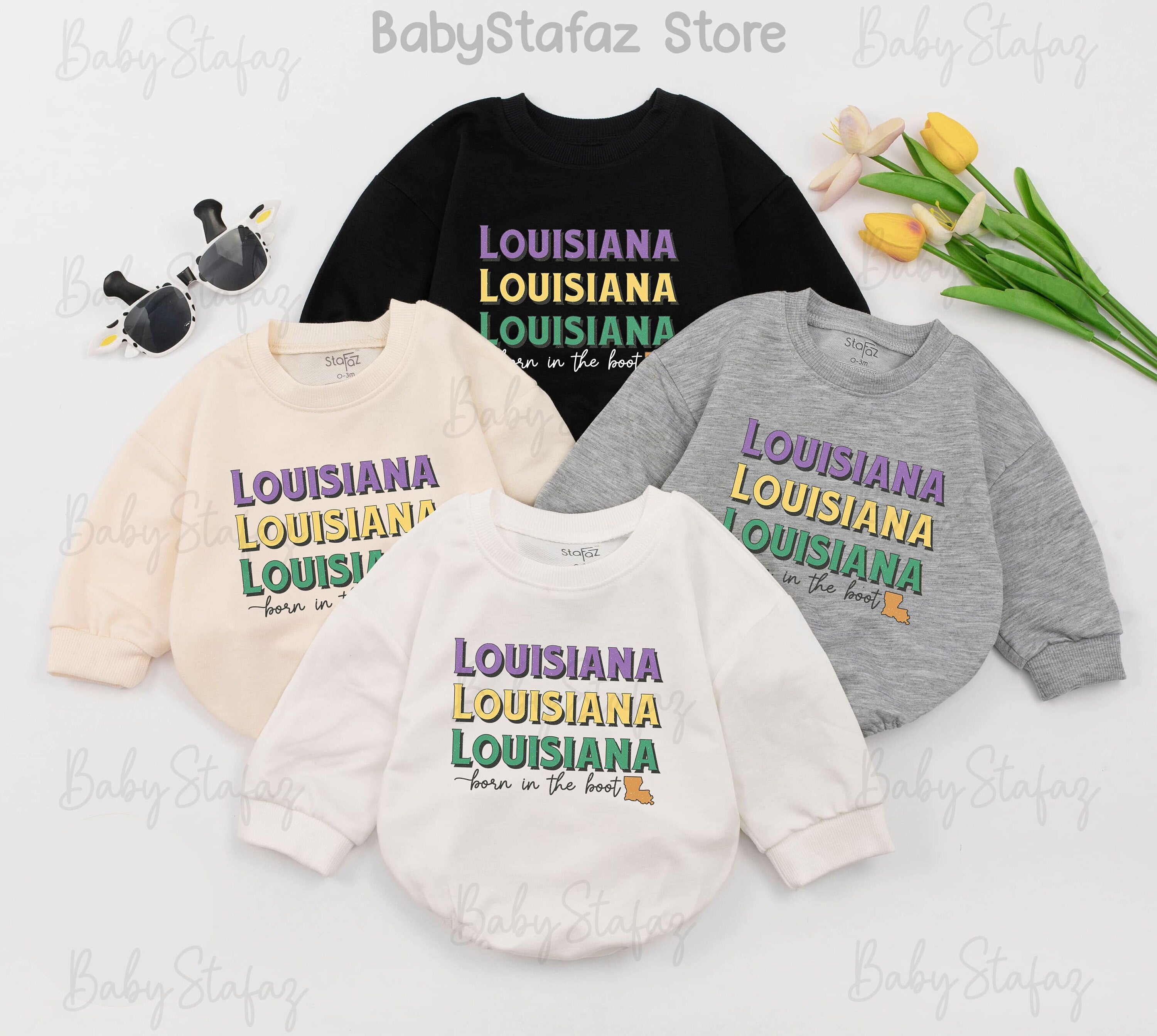 Mardi Gras Baby Romper with Louisiana Boot Design