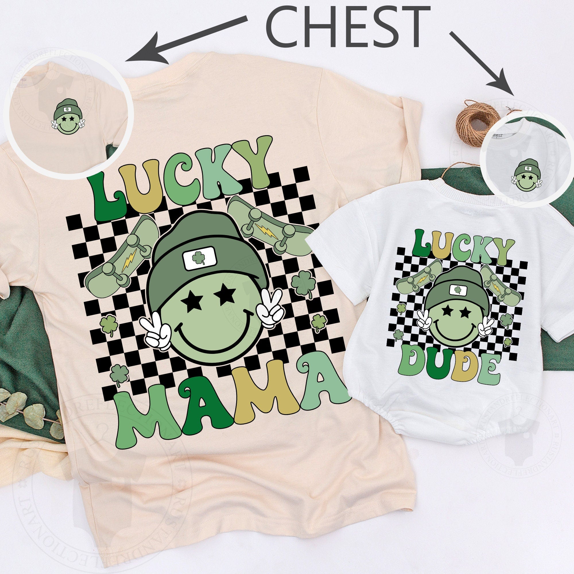 Matching Retro Smiley Face St. Patrick's Day Shirts for Mom and Toddler Comfortable Cotton Lucky Mama Dude Family Outfits