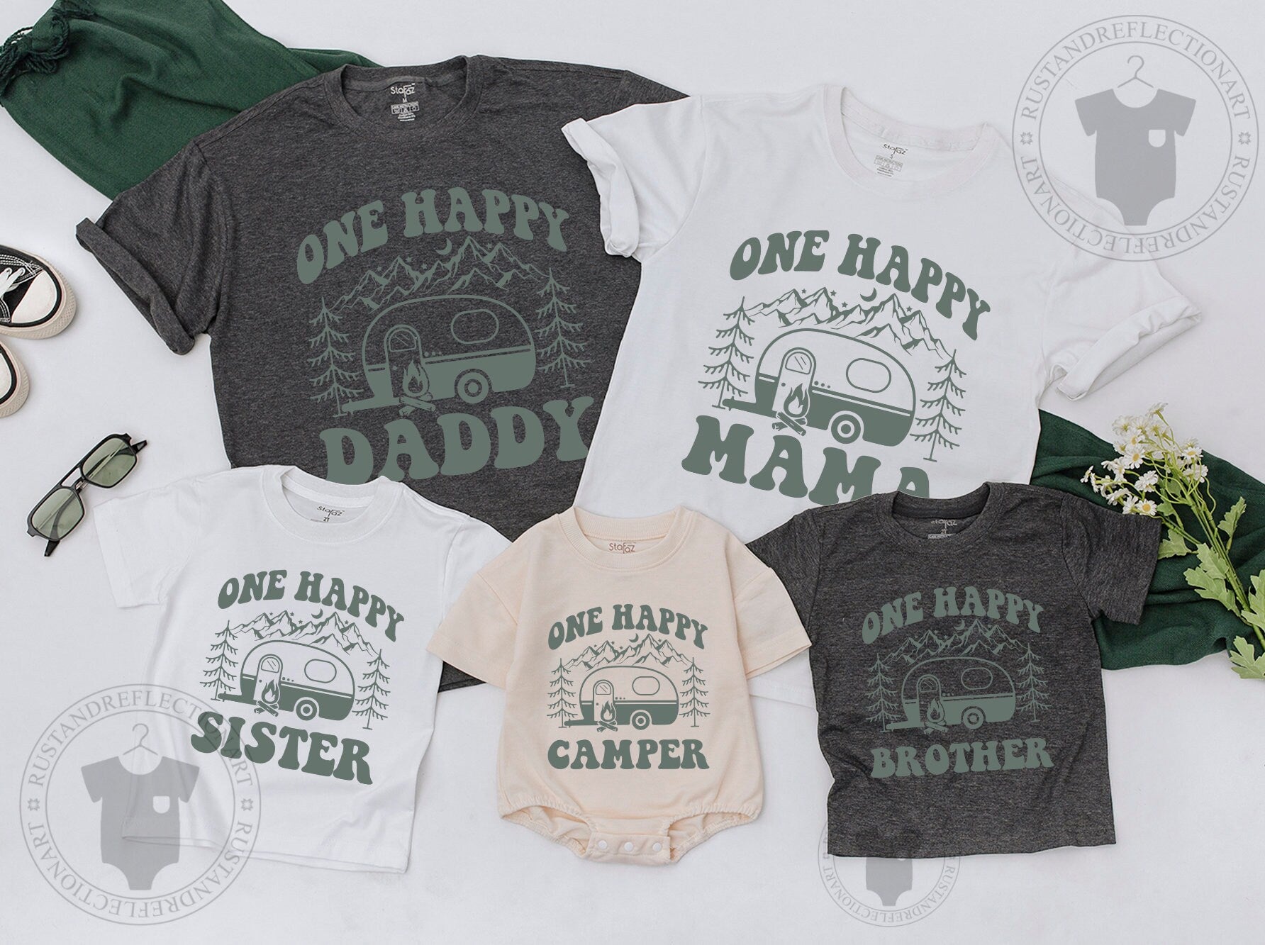 One Happy Camper Family Shirts with Vintage Camper Design