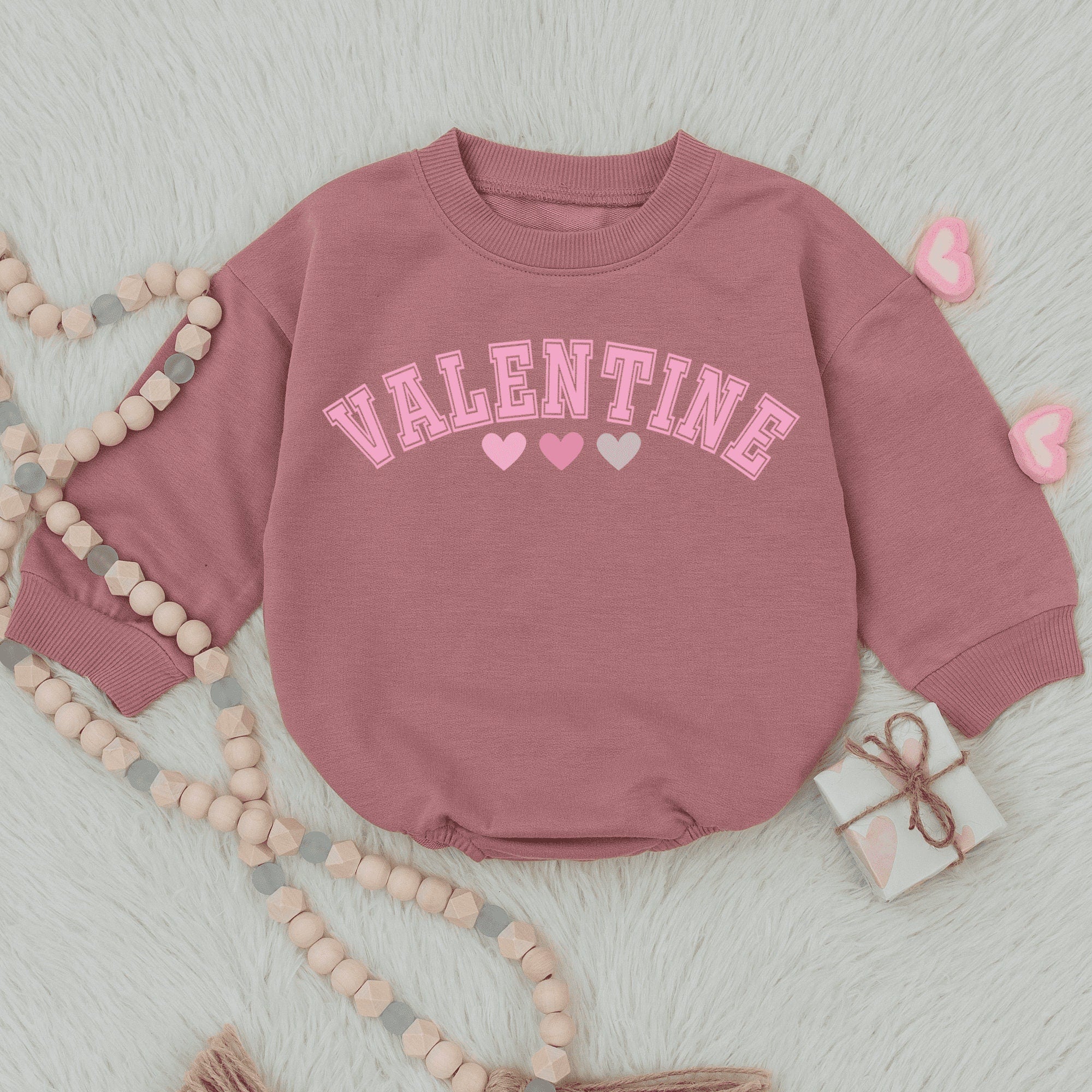Valentine Baby Romper with Pink Playful Font Celebratory Hearts Newborn Girl Outfit Cotton Soft Gift for Valentine Baby Shower