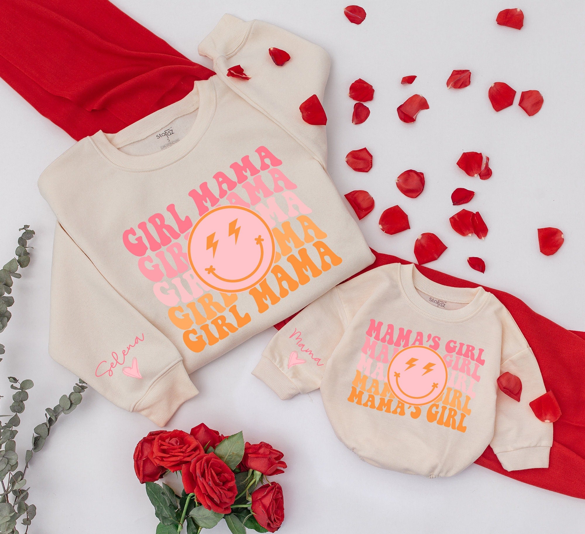 Personalized Retro Girl Mama & Girl Matching Sweatshirts