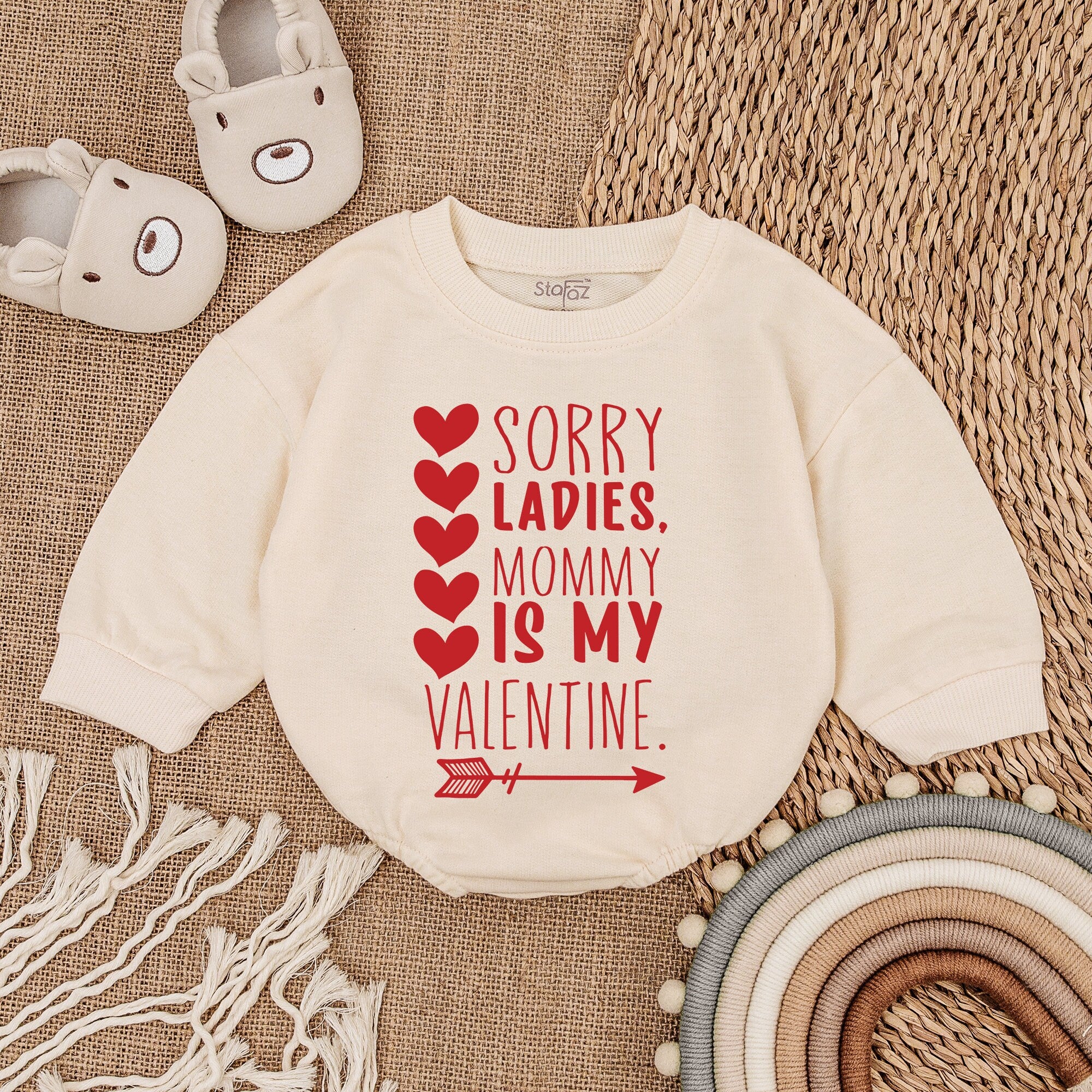 Sorry Ladies Mommy Is My Valentine Baby Romper Soft Cotton Newborn Outfit with Hearts and Arrow Design for Boys Holiday Gift